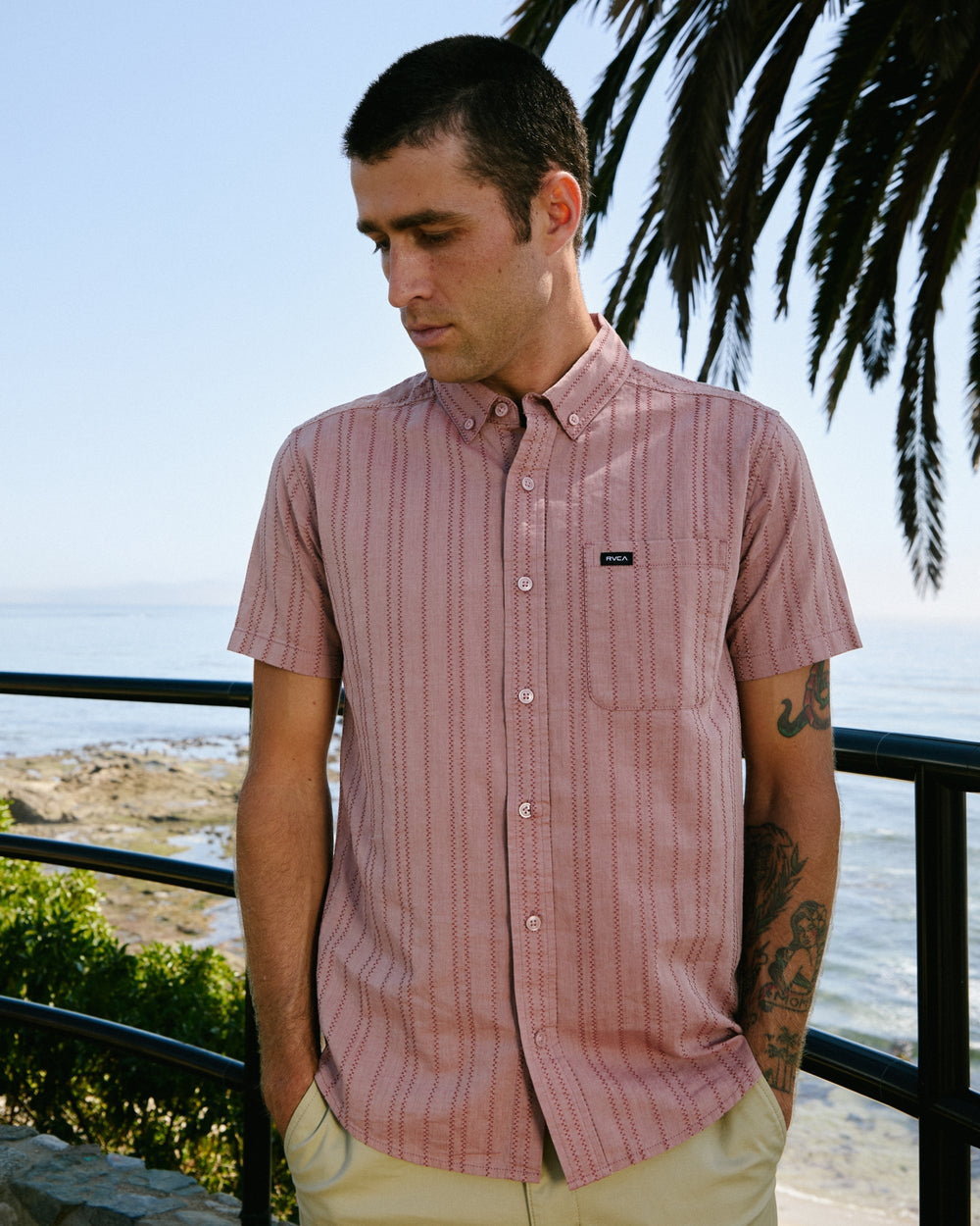 That'll Do Stripe Short Sleeve Shirt - Pale Mauve | RVCA US