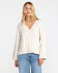 Cable V Neck Sweater - Star White | RVCA online