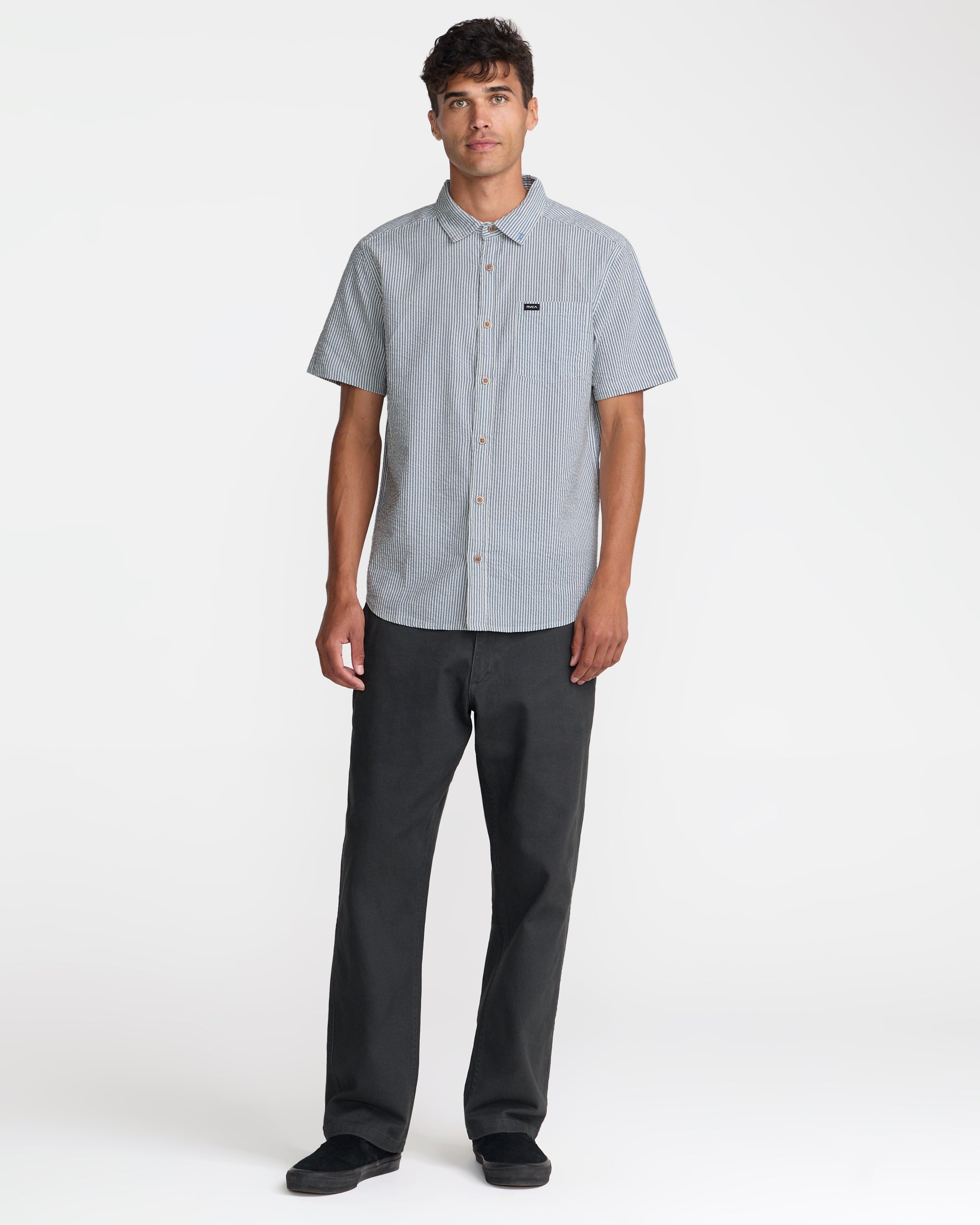 That'll Do Seersucker Short Sleeve Shirt - Vintage Navy | RVCA on sale