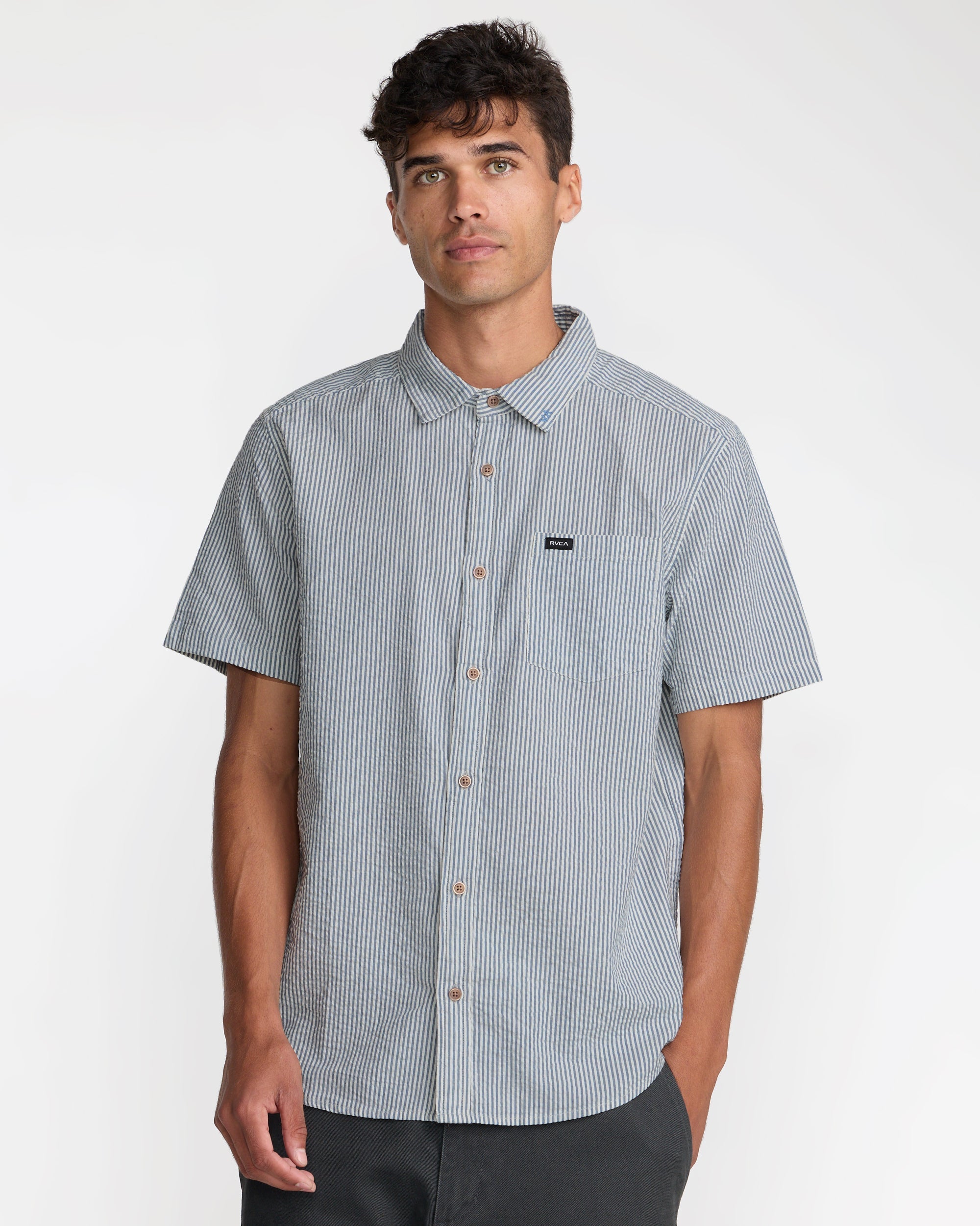 That'll Do Seersucker Short Sleeve Shirt - Vintage Navy | RVCA on sale