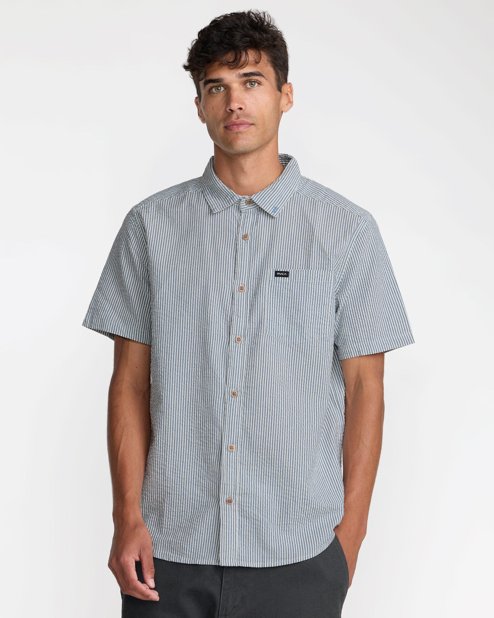 That'll Do Seersucker Short Sleeve Shirt - Vintage Navy | RVCA on sale