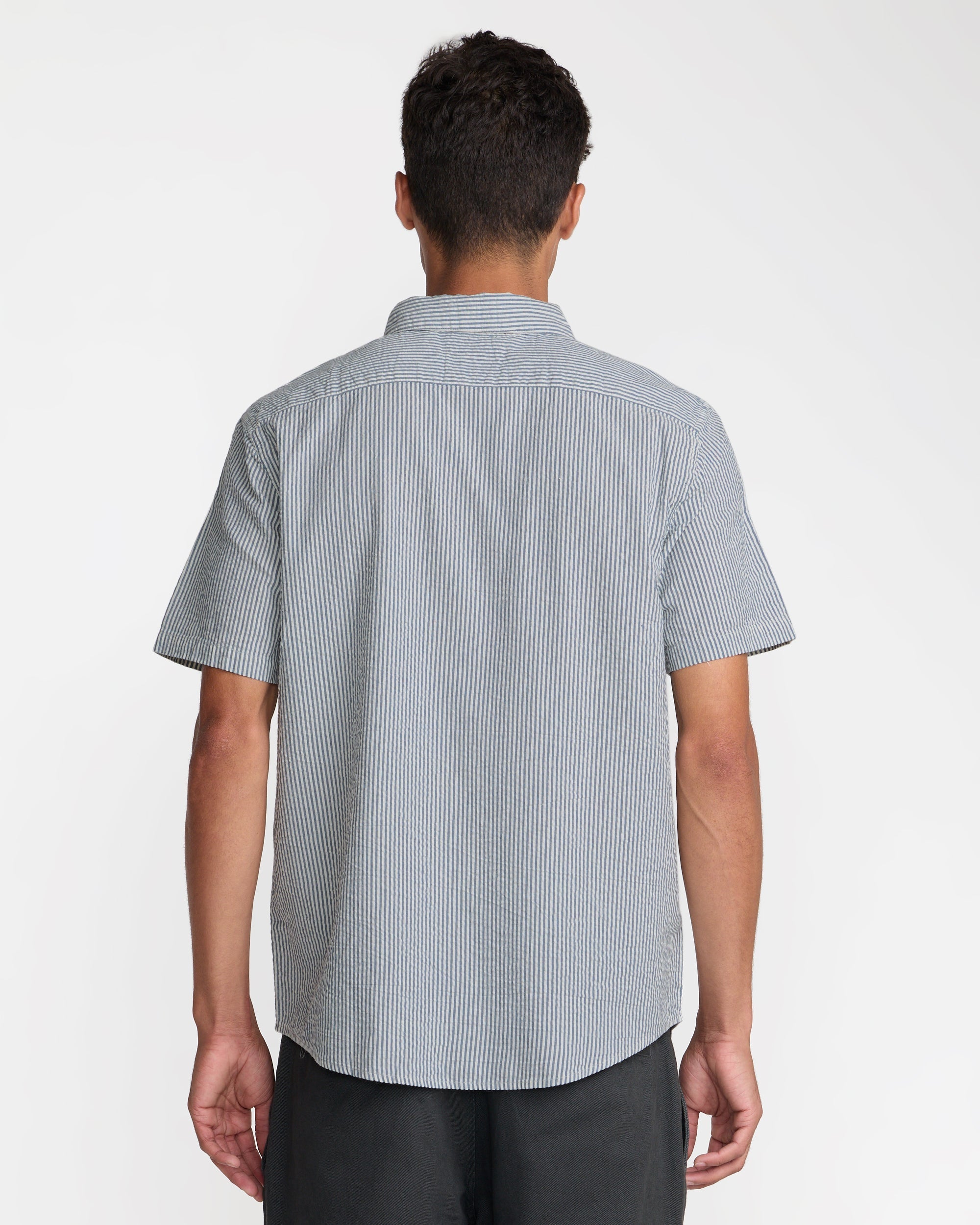 That'll Do Seersucker Short Sleeve Shirt - Vintage Navy | RVCA on sale