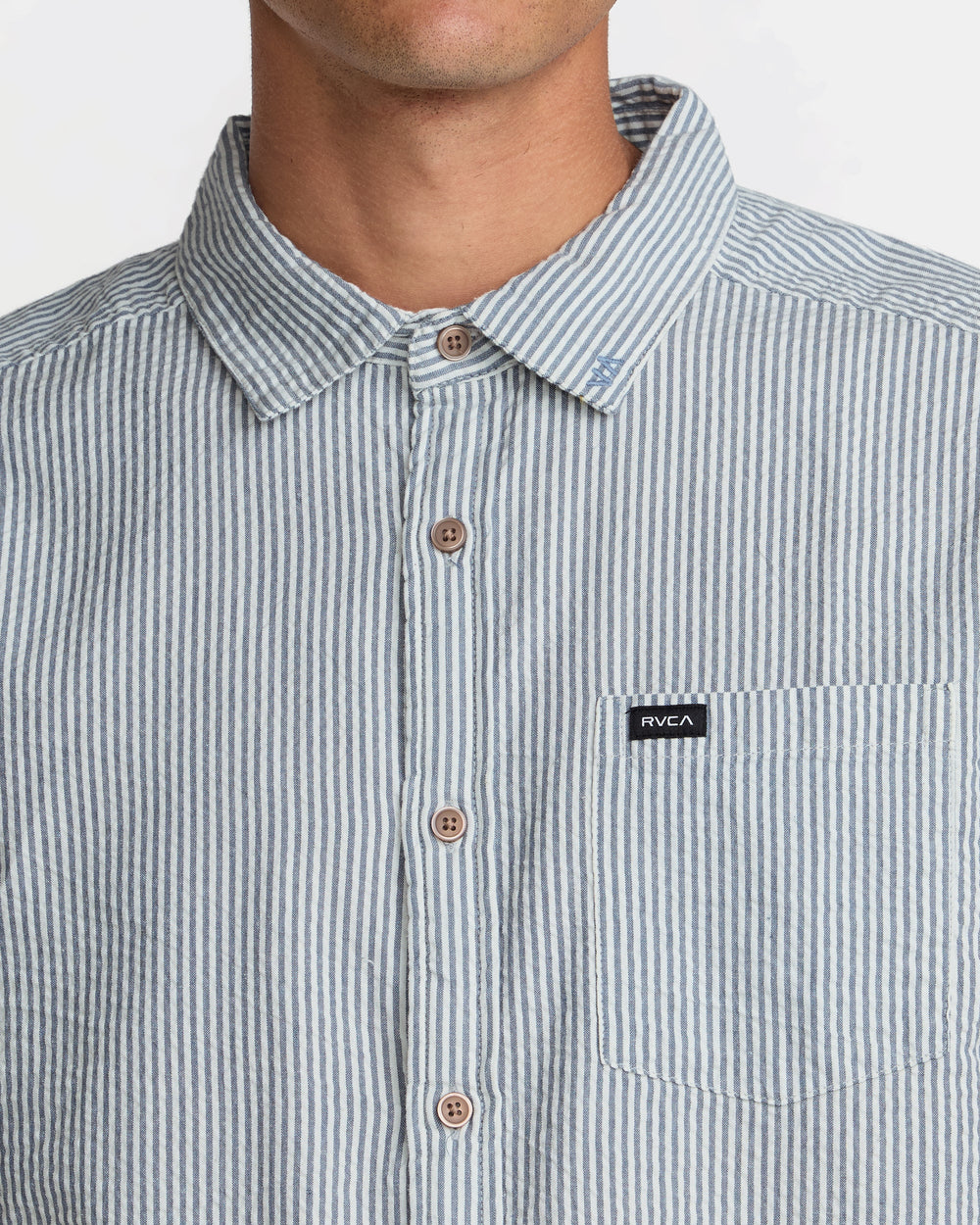 That'll Do Seersucker Short Sleeve Shirt - Vintage Navy | RVCA on sale