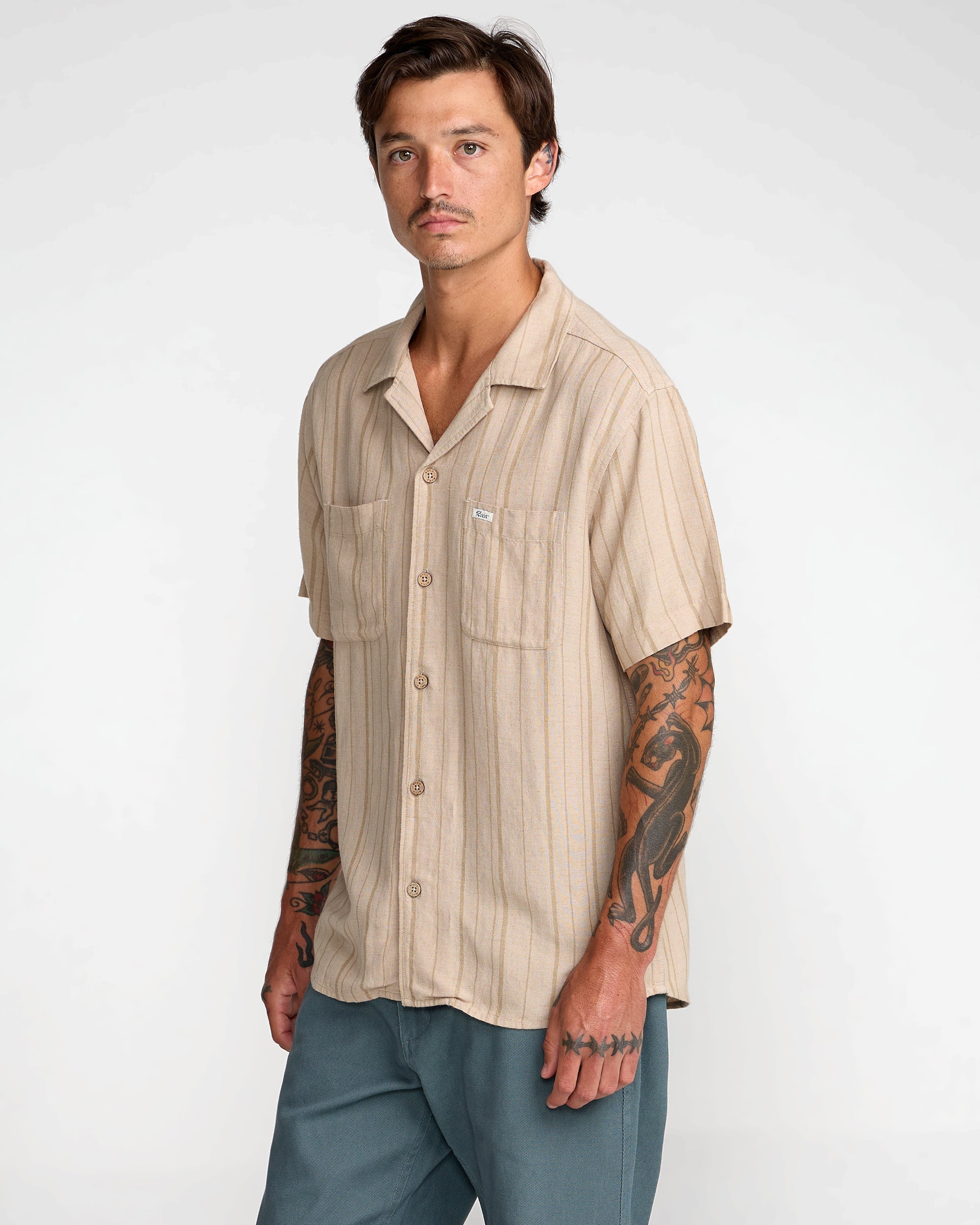 Exotica Stripe Short Sleeve Shirt - Light Khaki | RVCA sale