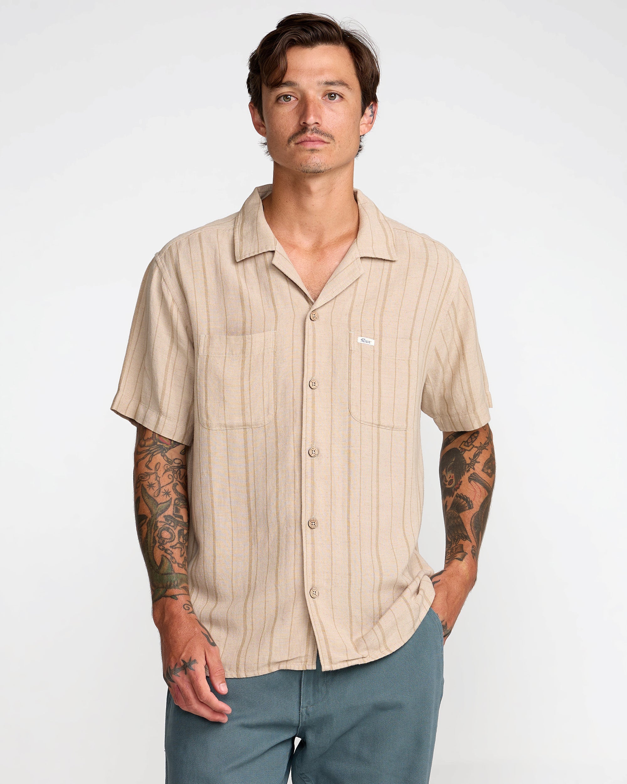 Exotica Stripe Short Sleeve Shirt - Light Khaki | RVCA sale