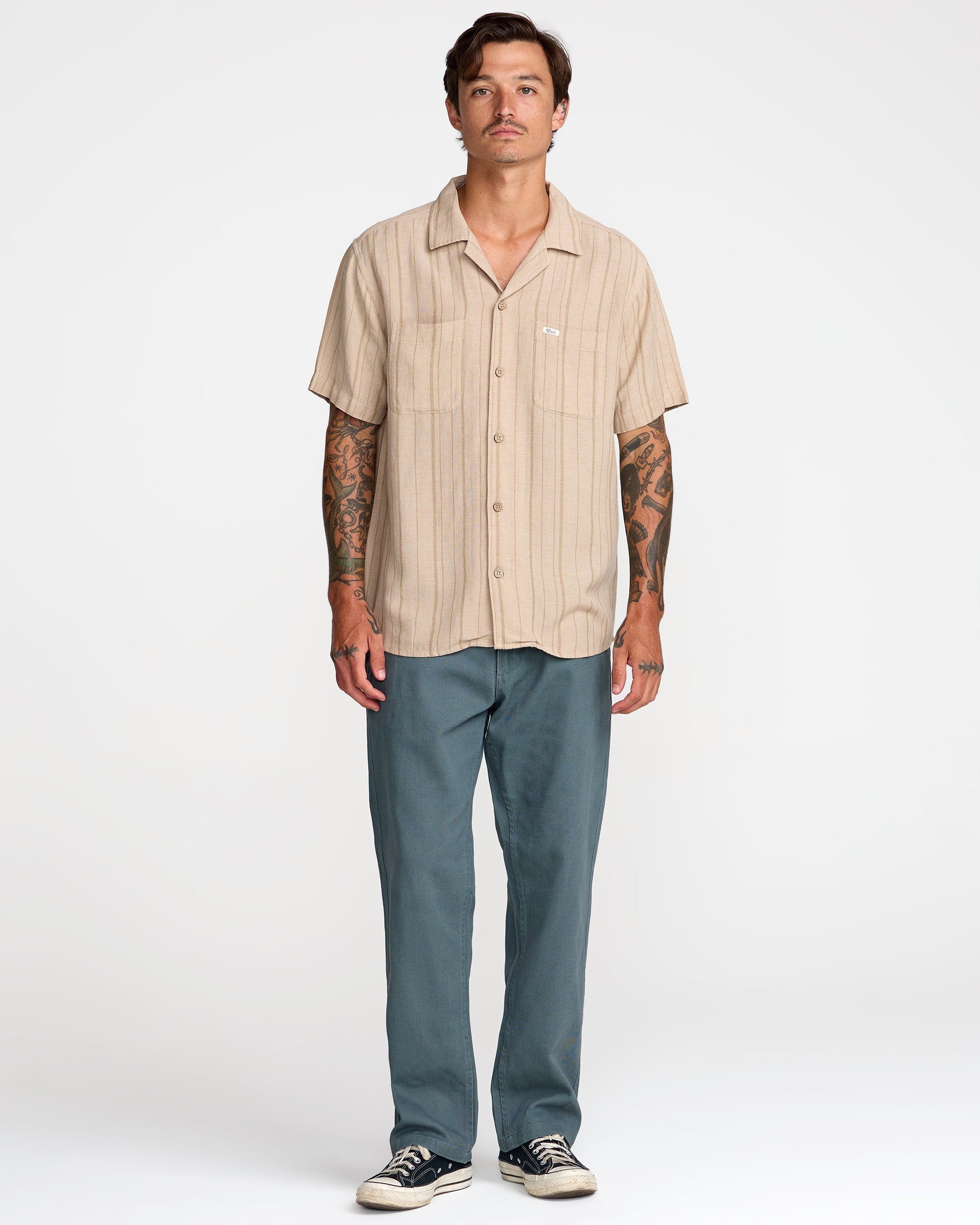 Exotica Stripe Short Sleeve Shirt - Light Khaki | RVCA sale