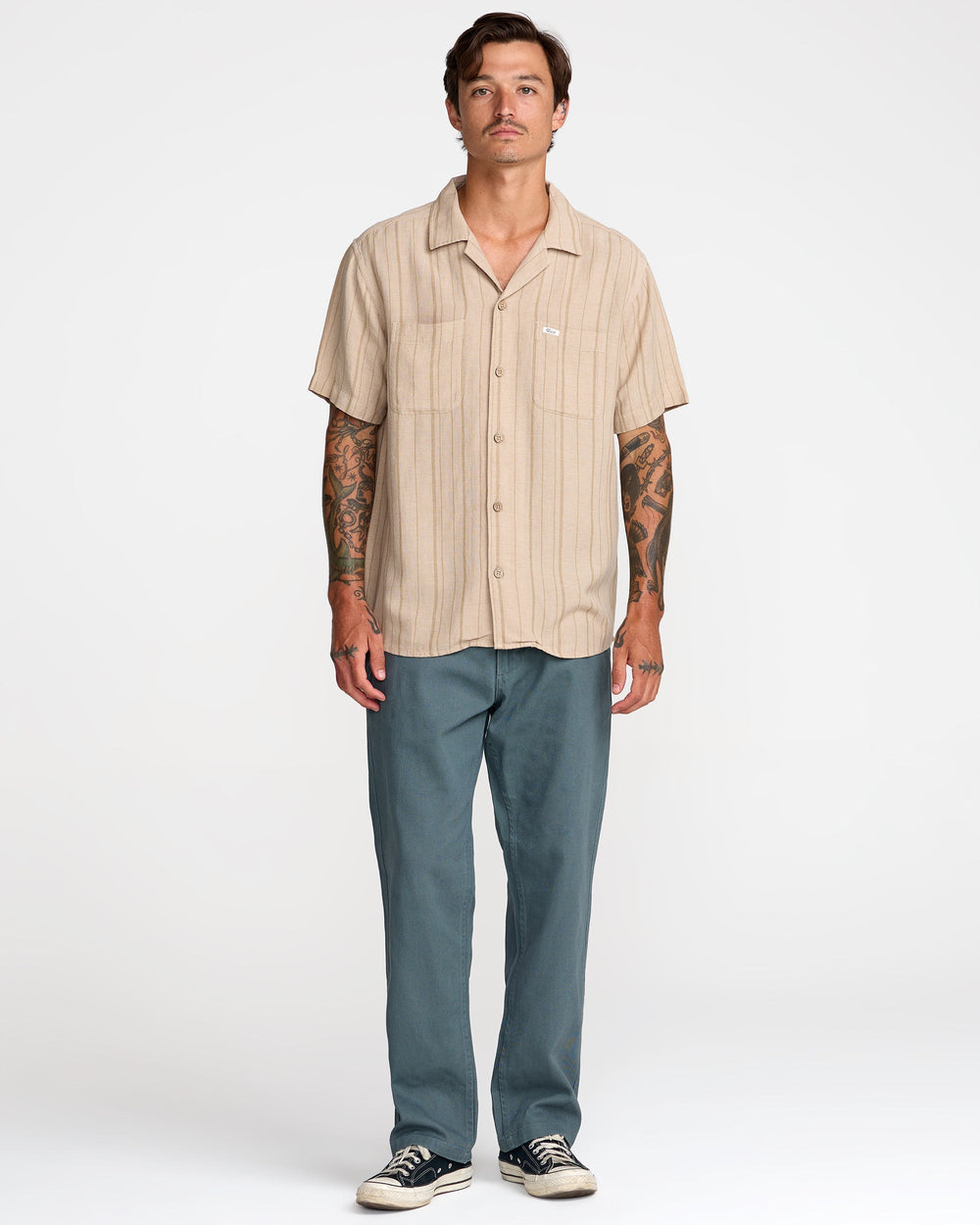 Exotica Stripe Short Sleeve Shirt - Light Khaki | RVCA sale