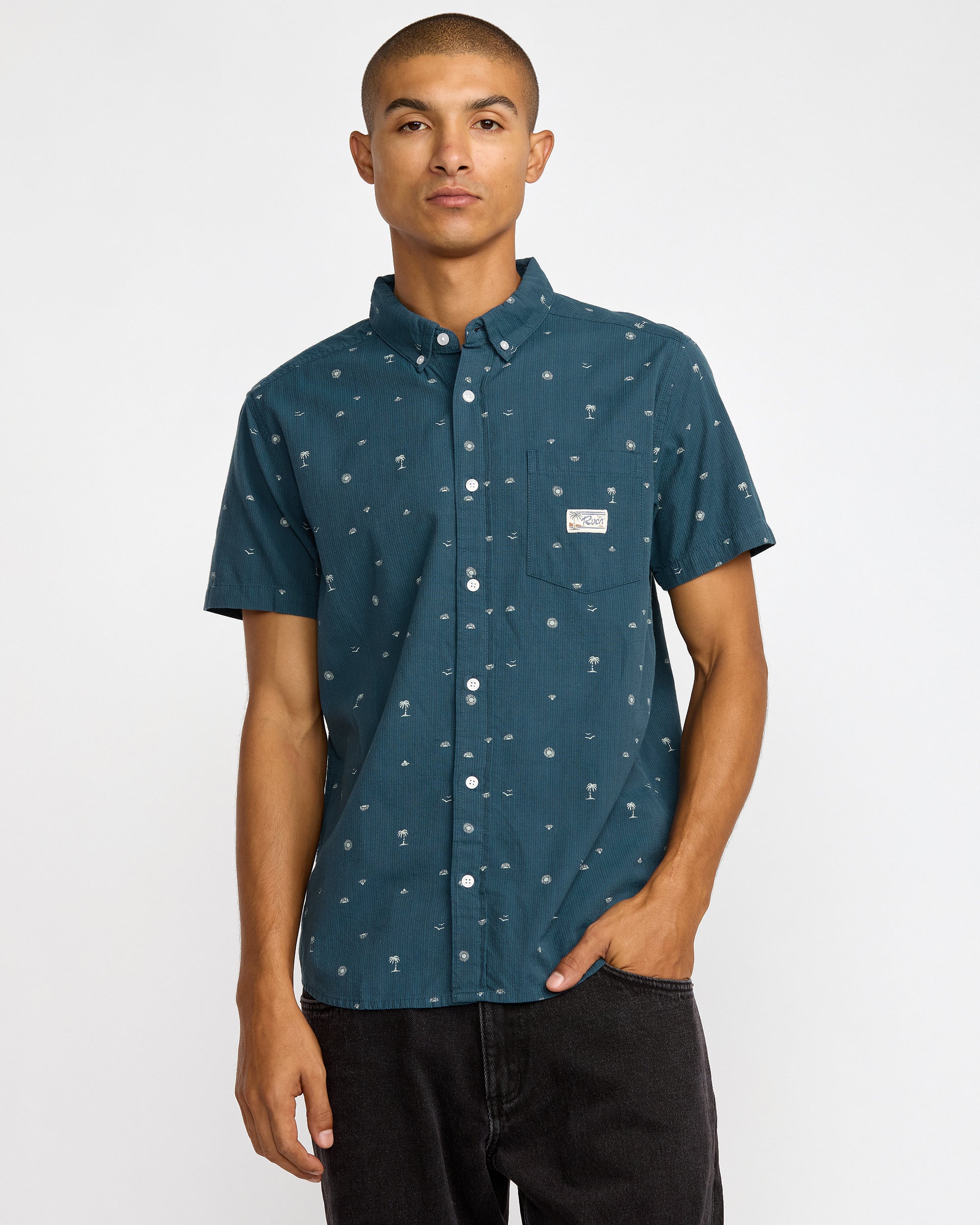 Exotica Seersucker Short Sleeve Shirt - Garage Blue | RVCA for sale