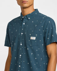 Exotica Seersucker Short Sleeve Shirt - Garage Blue | RVCA for sale