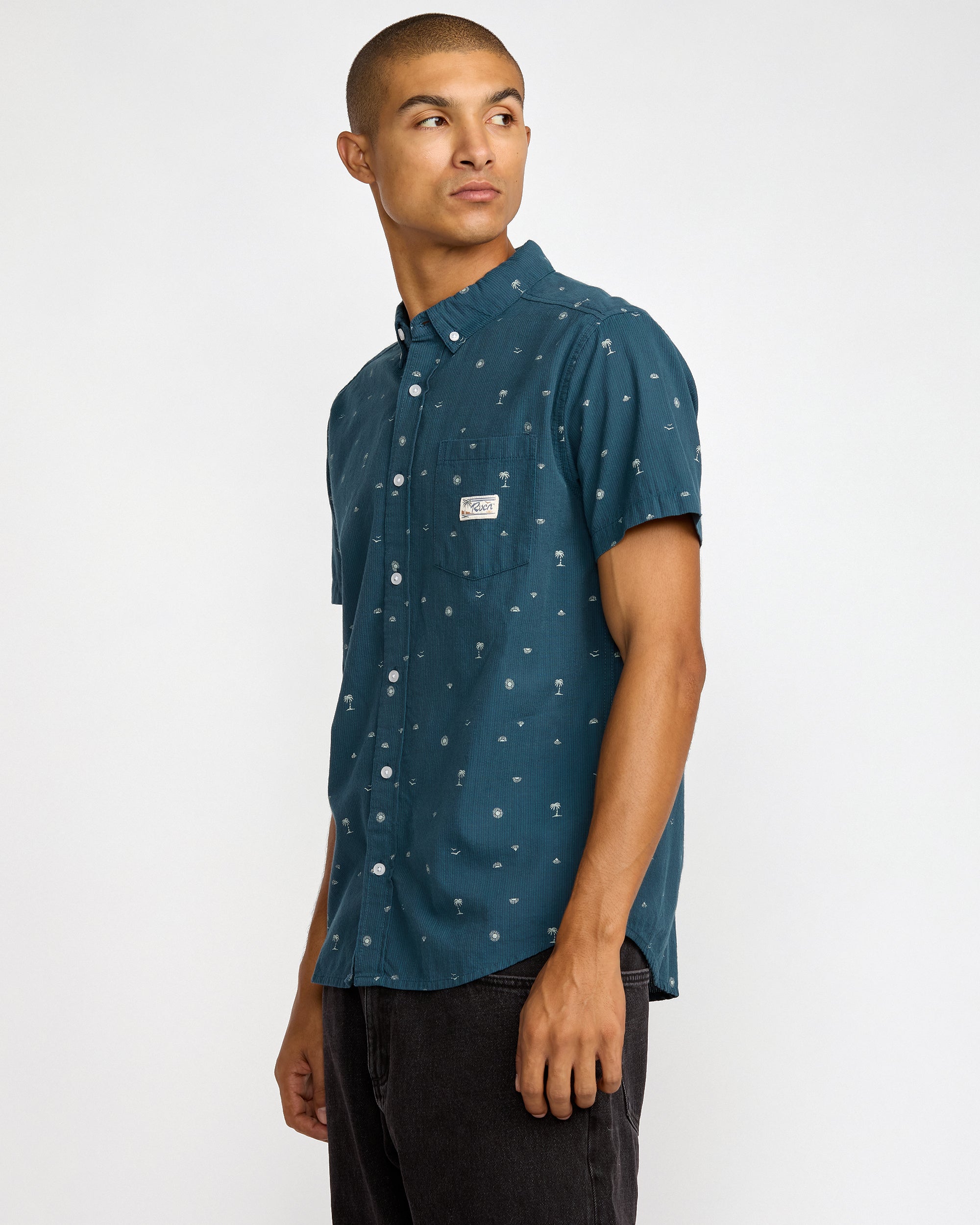 Exotica Seersucker Short Sleeve Shirt - Garage Blue | RVCA for sale