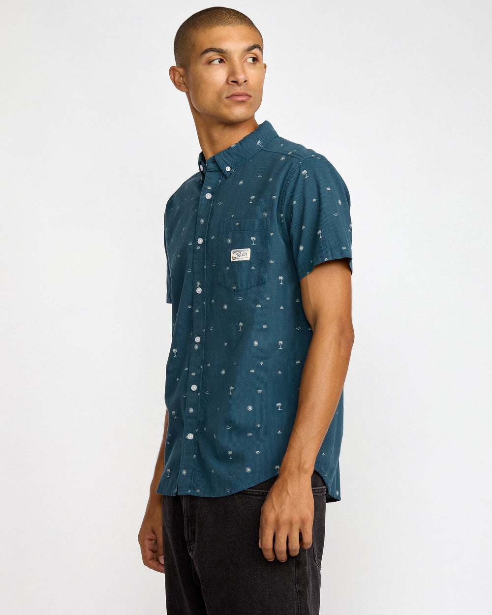 Exotica Seersucker Short Sleeve Shirt - Garage Blue | RVCA for sale