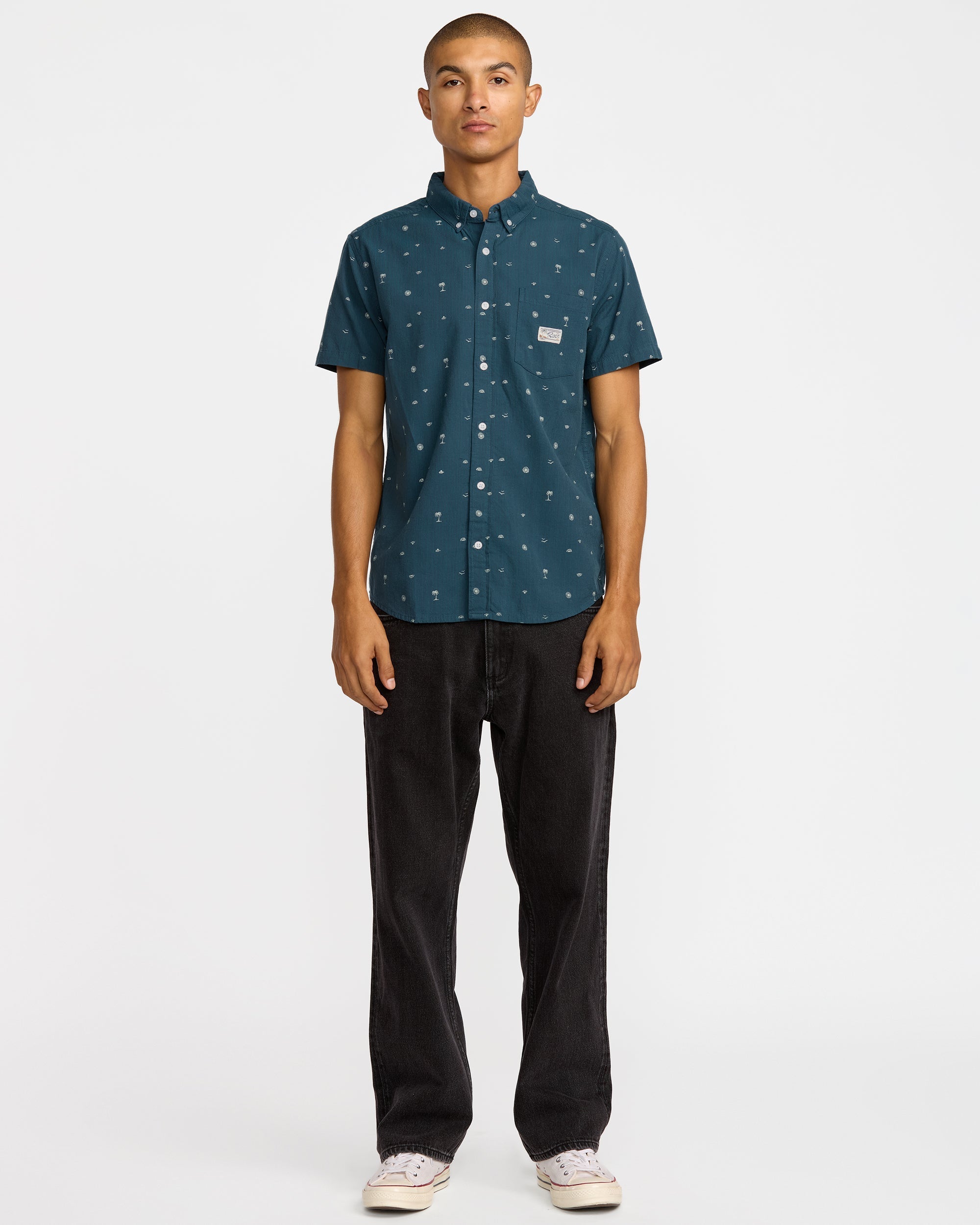 Exotica Seersucker Short Sleeve Shirt - Garage Blue | RVCA for sale