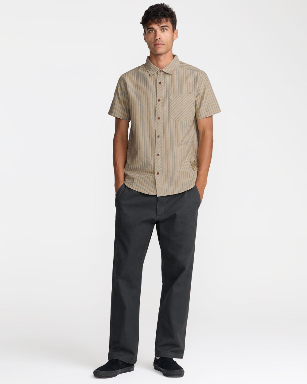 Archive Stripe Short Sleeve Shirt - Light Khaki | RVCA for sale