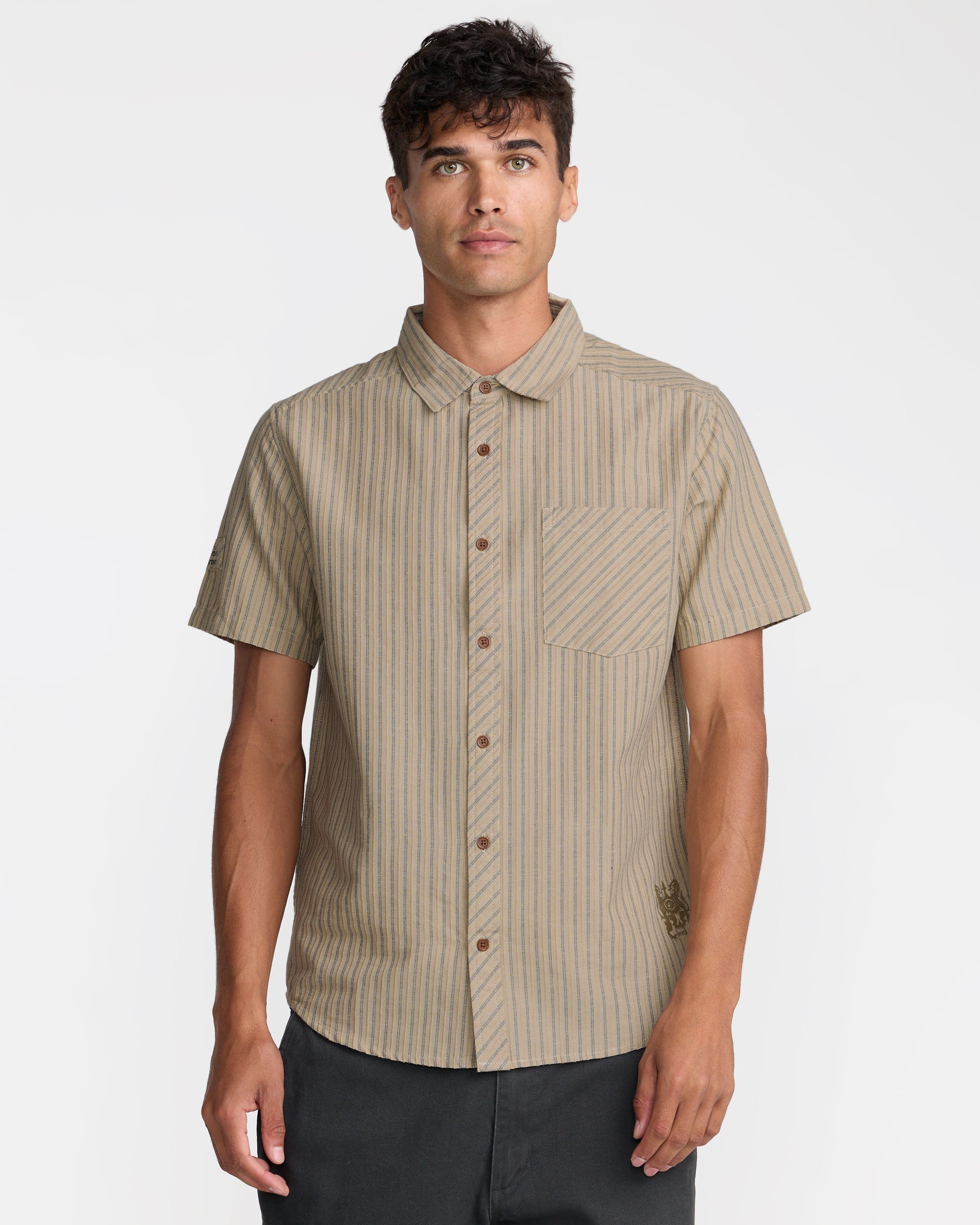Archive Stripe Short Sleeve Shirt - Light Khaki | RVCA for sale