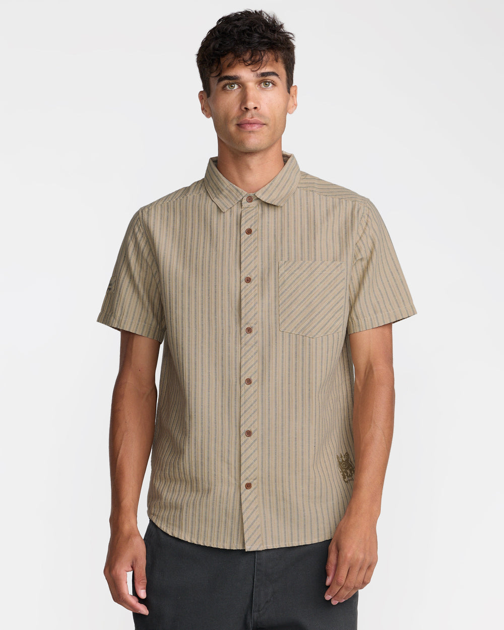 Archive Stripe Short Sleeve Shirt - Light Khaki | RVCA for sale