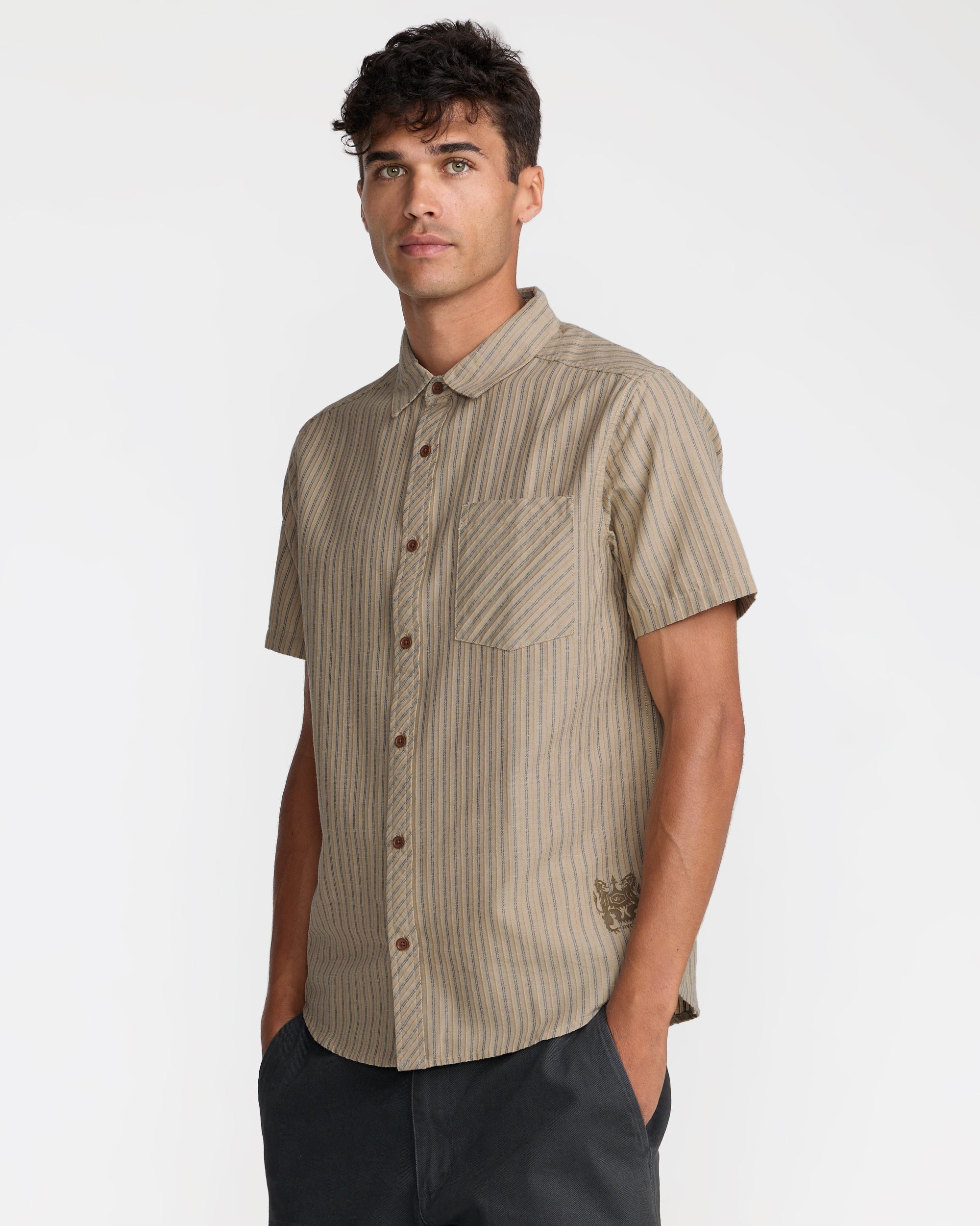 Archive Stripe Short Sleeve Shirt - Light Khaki | RVCA for sale