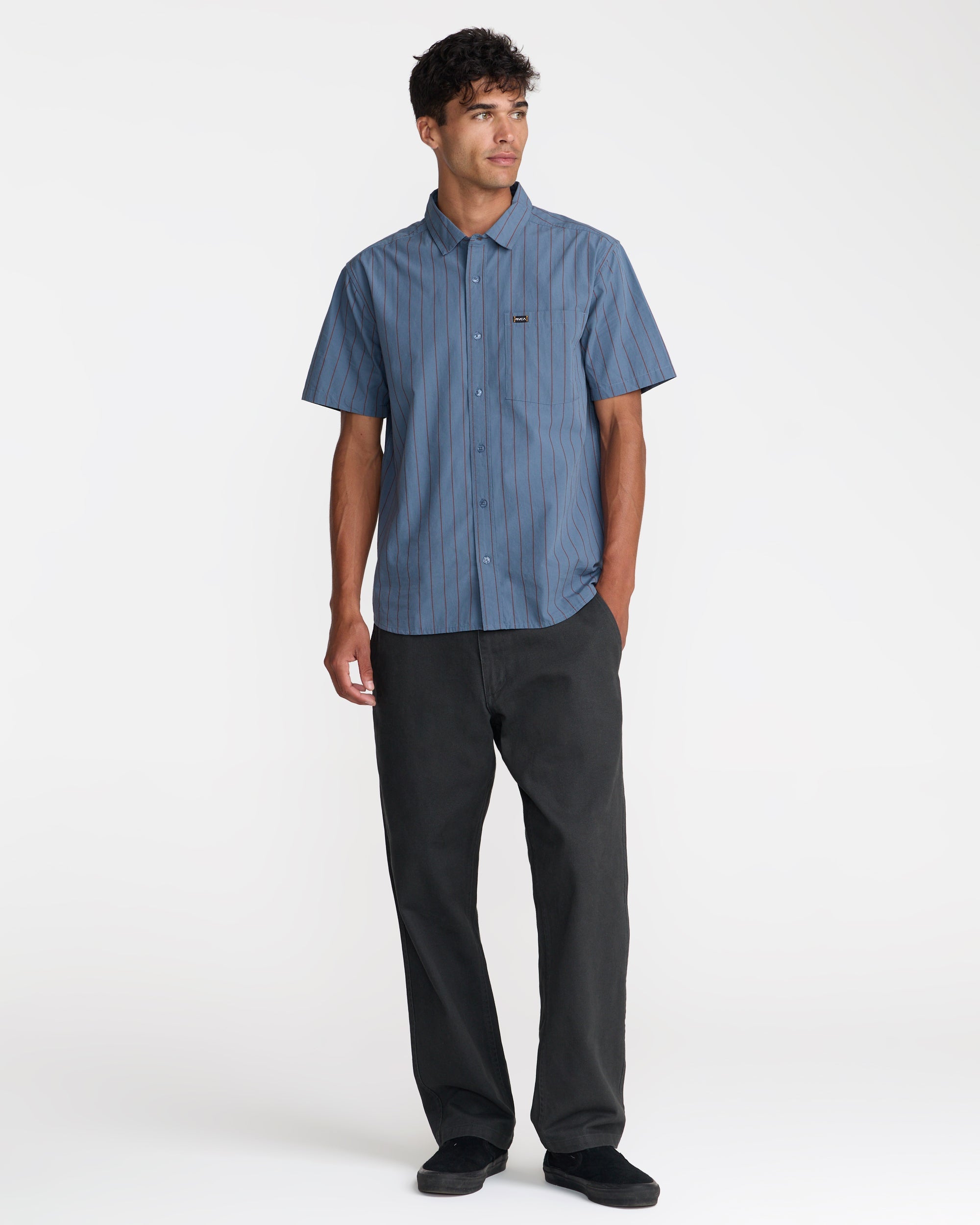 Dayshift Workwear Stripe Short Sleeve Shirt - Vintage Navy | RVCA discount