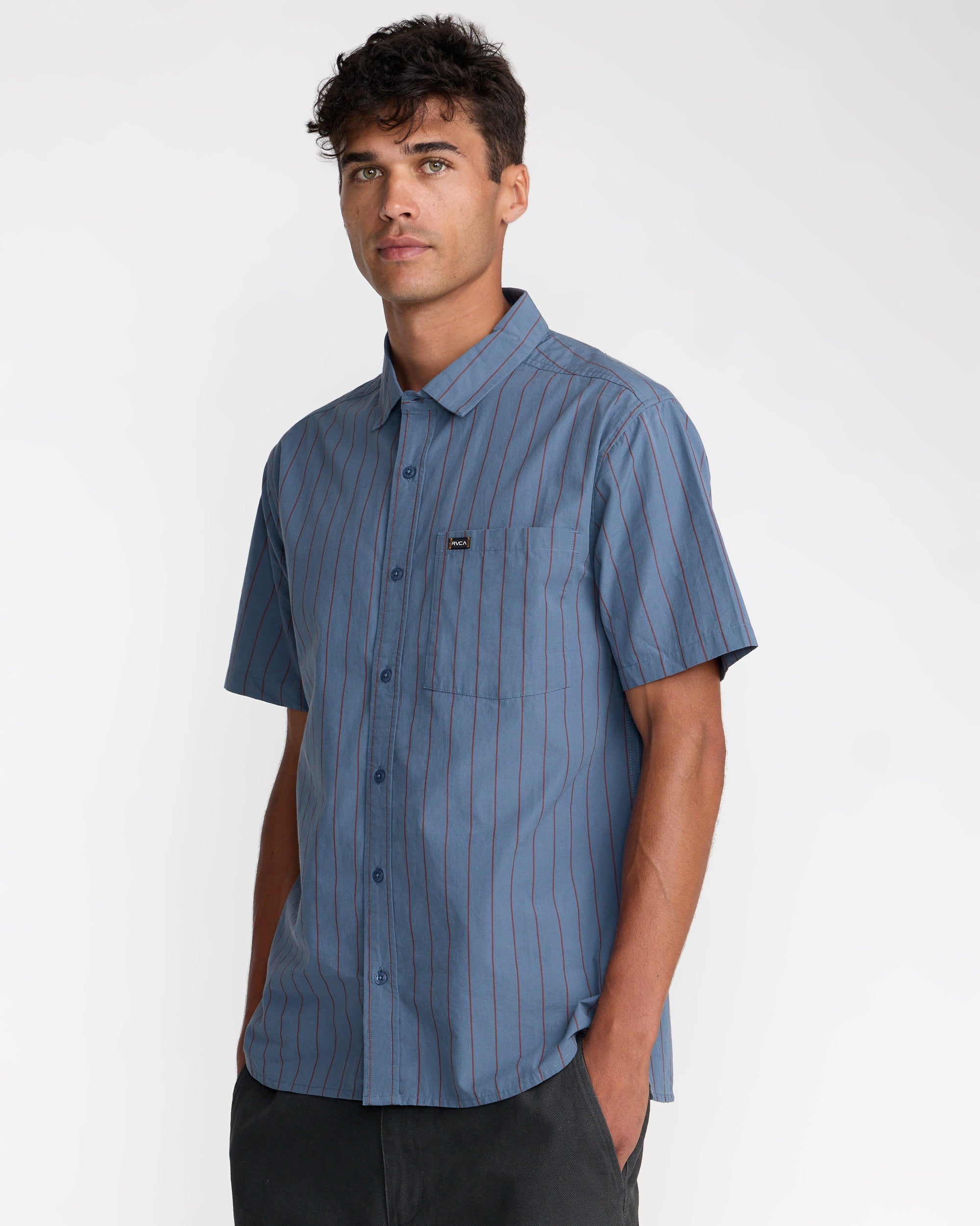 Dayshift Workwear Stripe Short Sleeve Shirt - Vintage Navy | RVCA discount