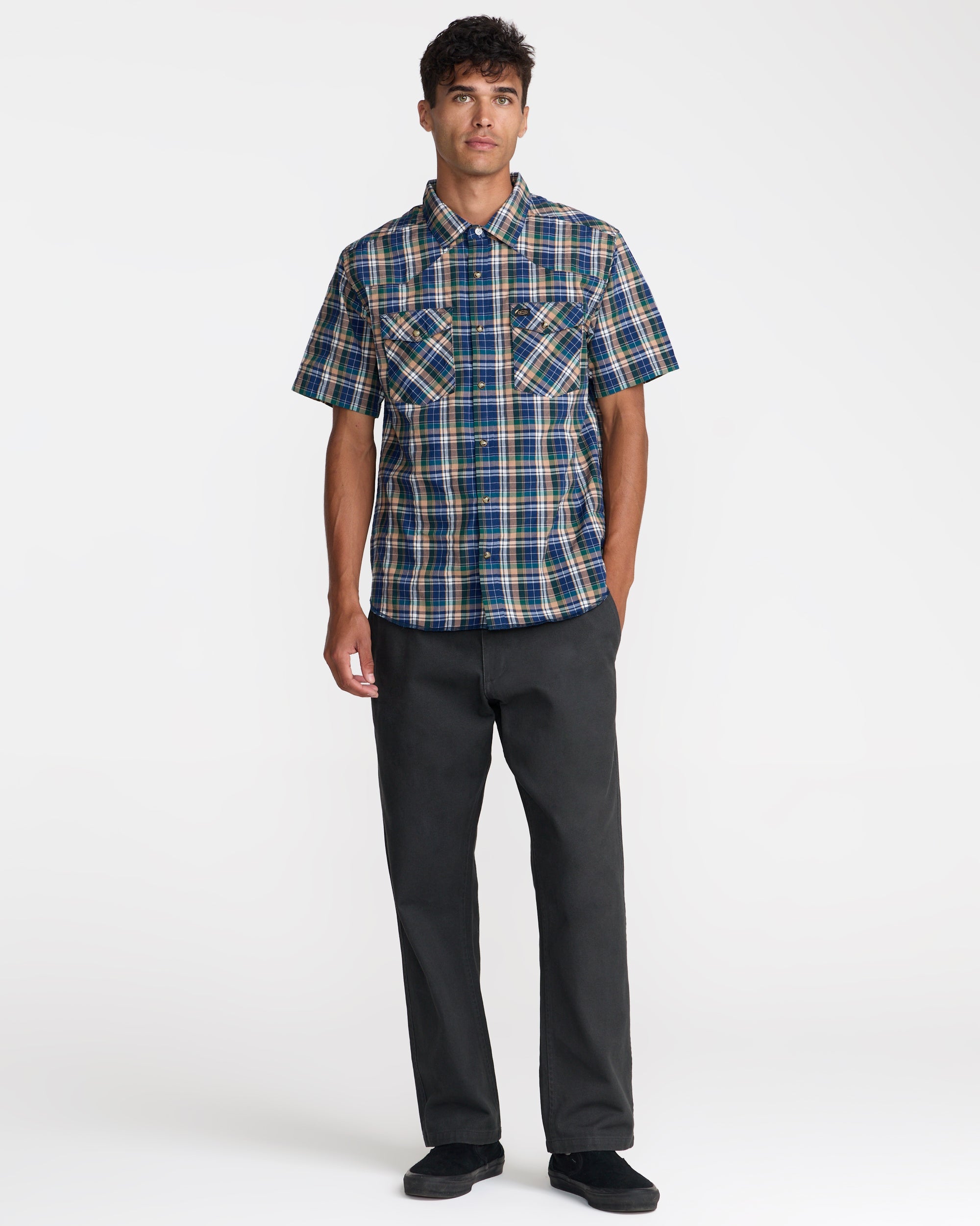 Dayshift Truckin Plaid Short Sleeve Shirt - Dark Denim | RVCA sale