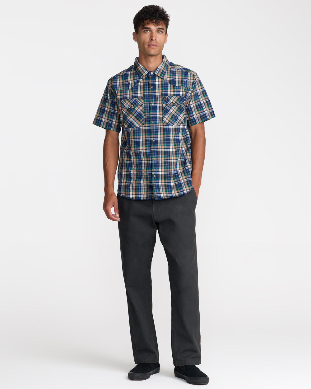 Dayshift Truckin Plaid Short Sleeve Shirt - Dark Denim | RVCA sale