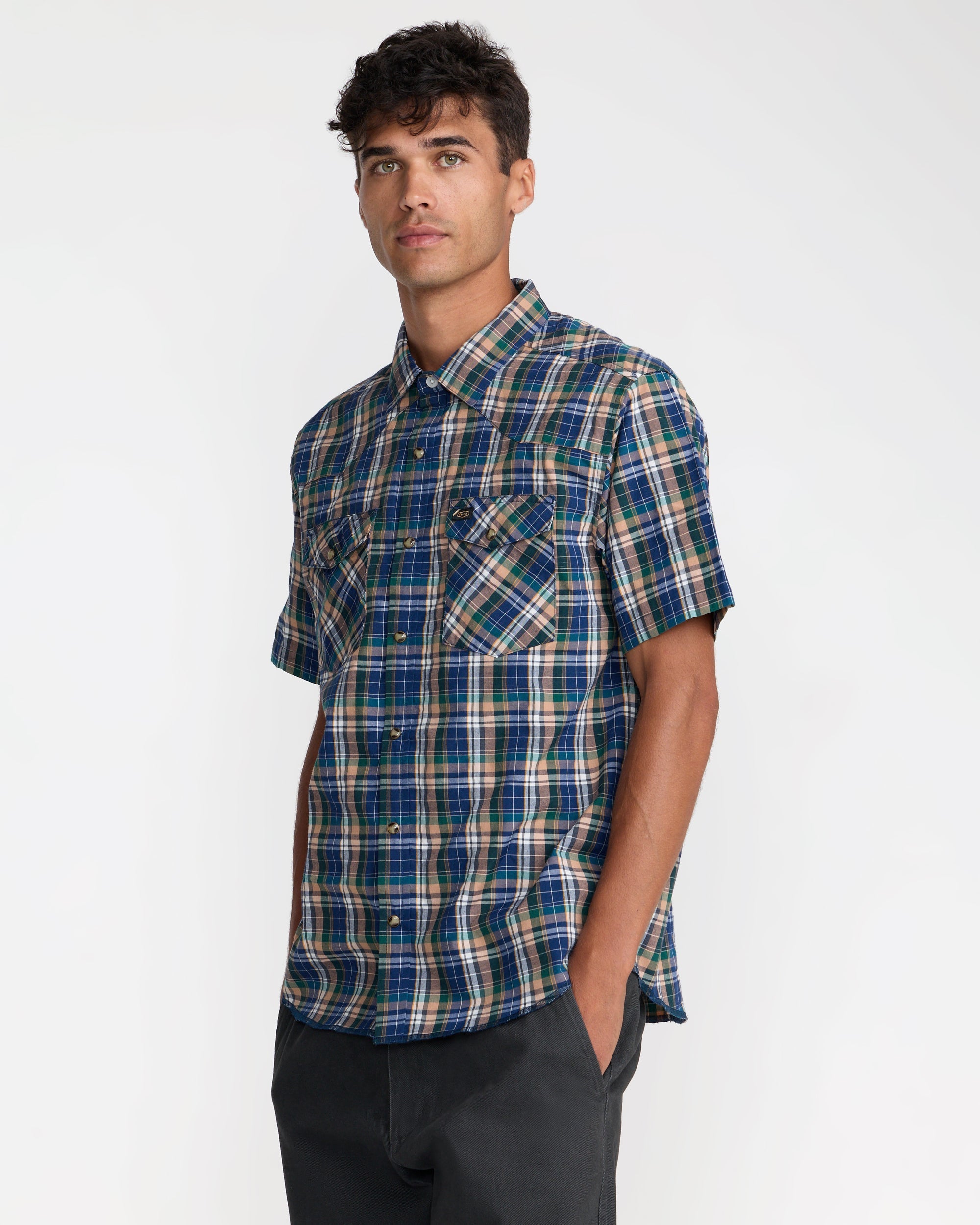 Dayshift Truckin Plaid Short Sleeve Shirt - Dark Denim | RVCA sale