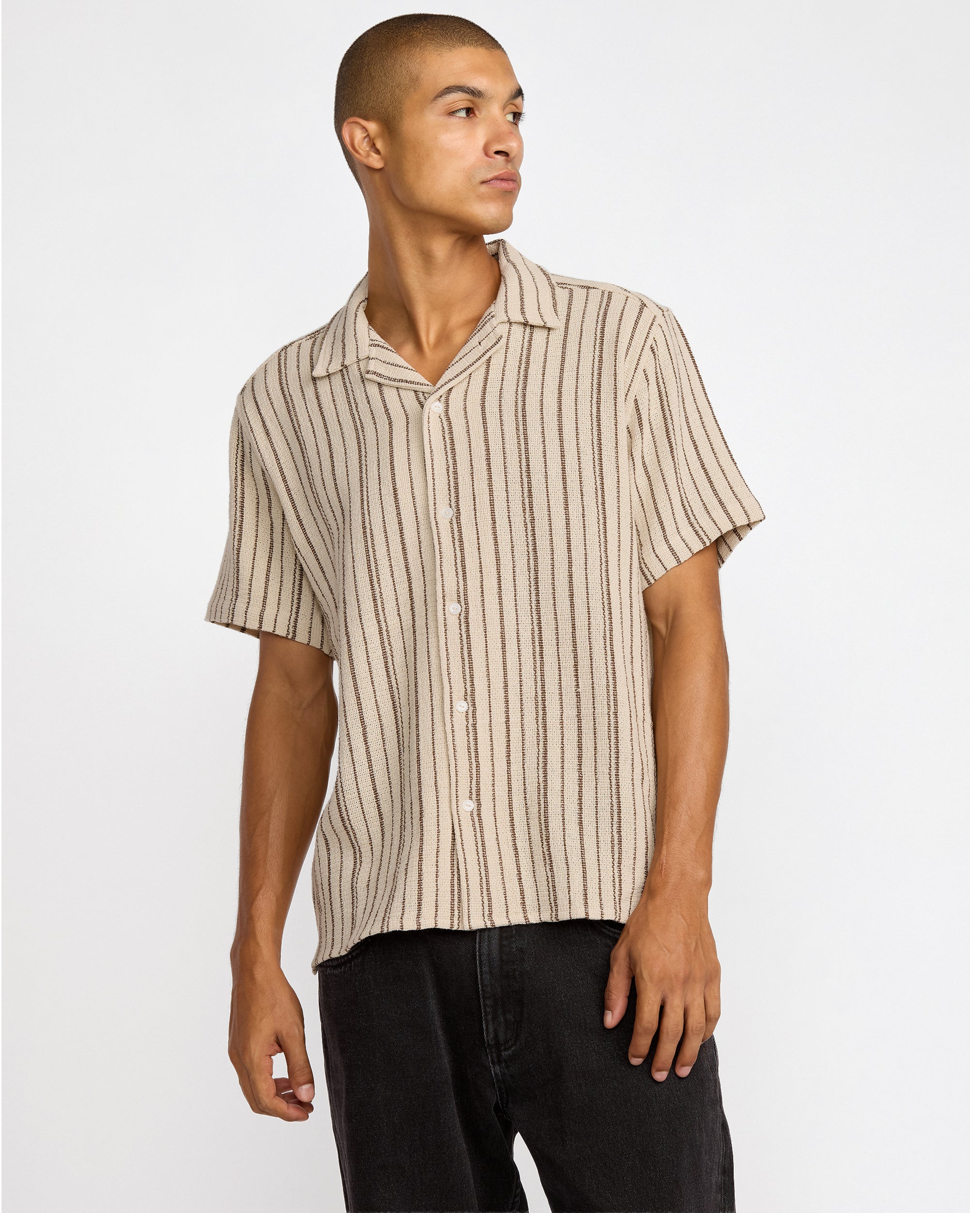 Vacancy Stripe Short Sleeve Shirt - Ceramic | RVCA for sale