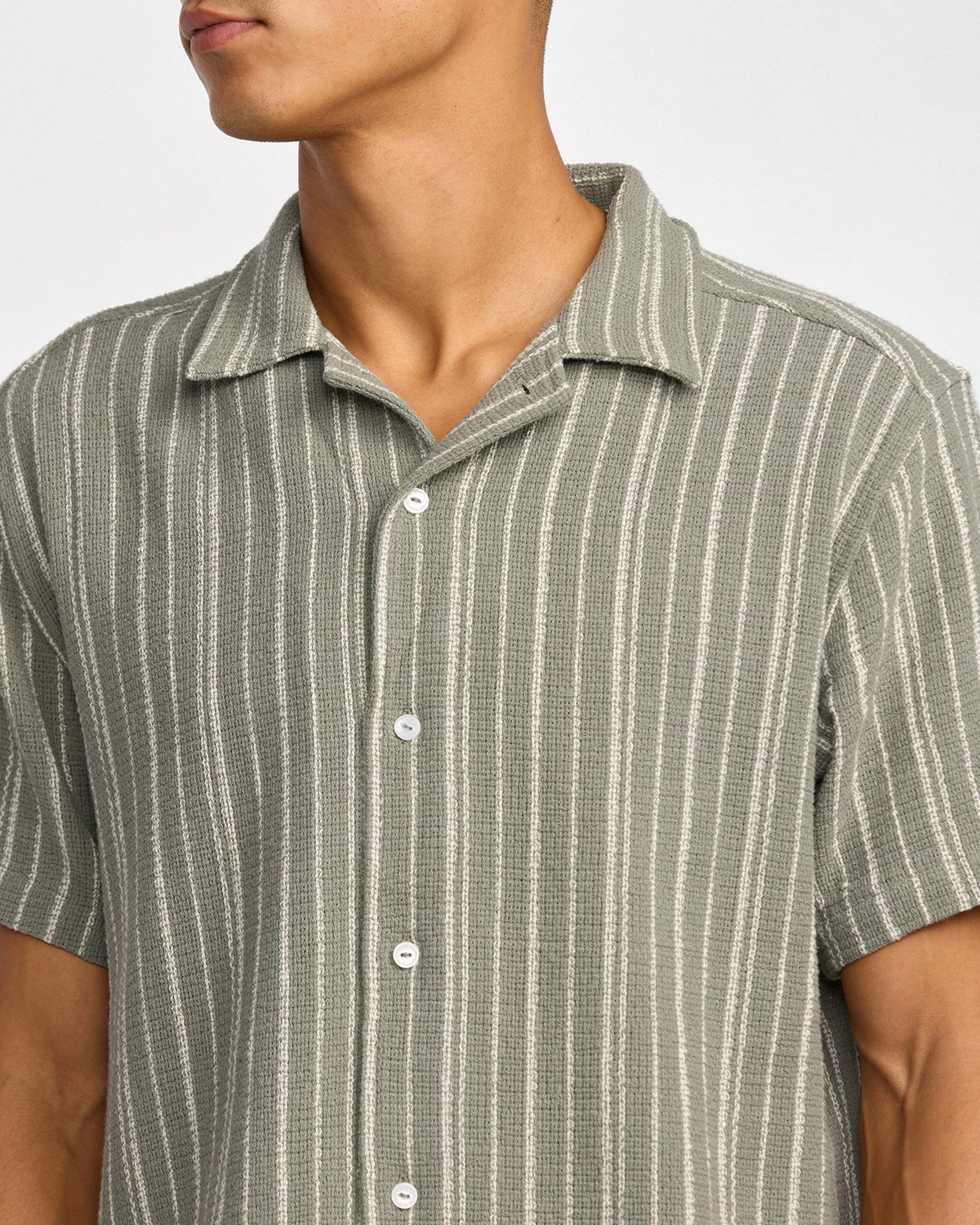 Vacancy Stripe Short Sleeve Shirt - Light Olive | RVCA online