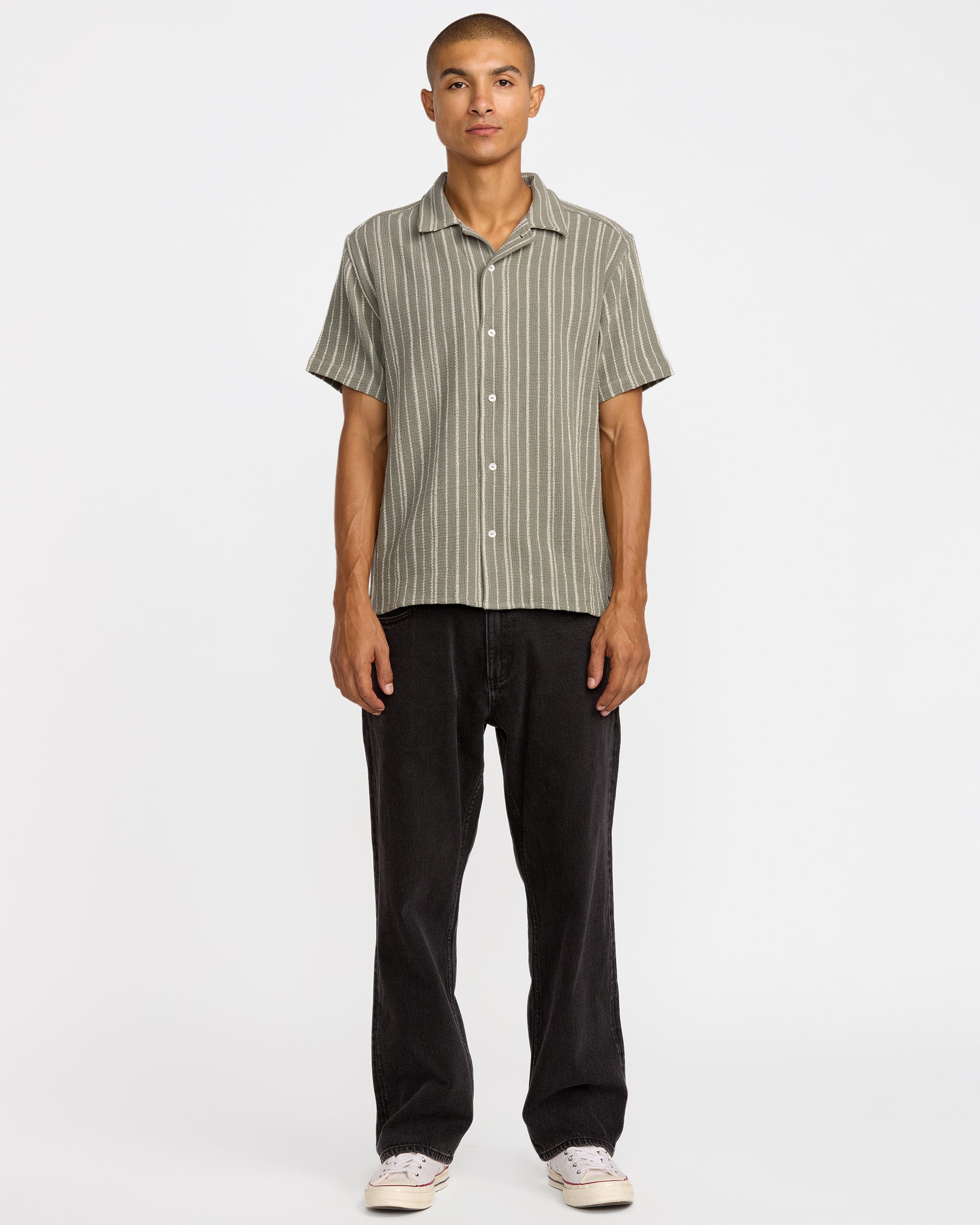 Vacancy Stripe Short Sleeve Shirt - Light Olive | RVCA online