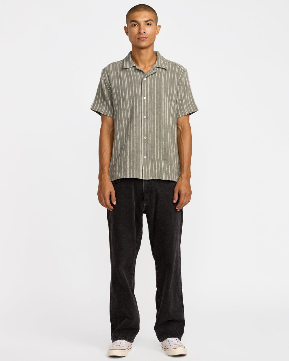 Vacancy Stripe Short Sleeve Shirt - Light Olive | RVCA online
