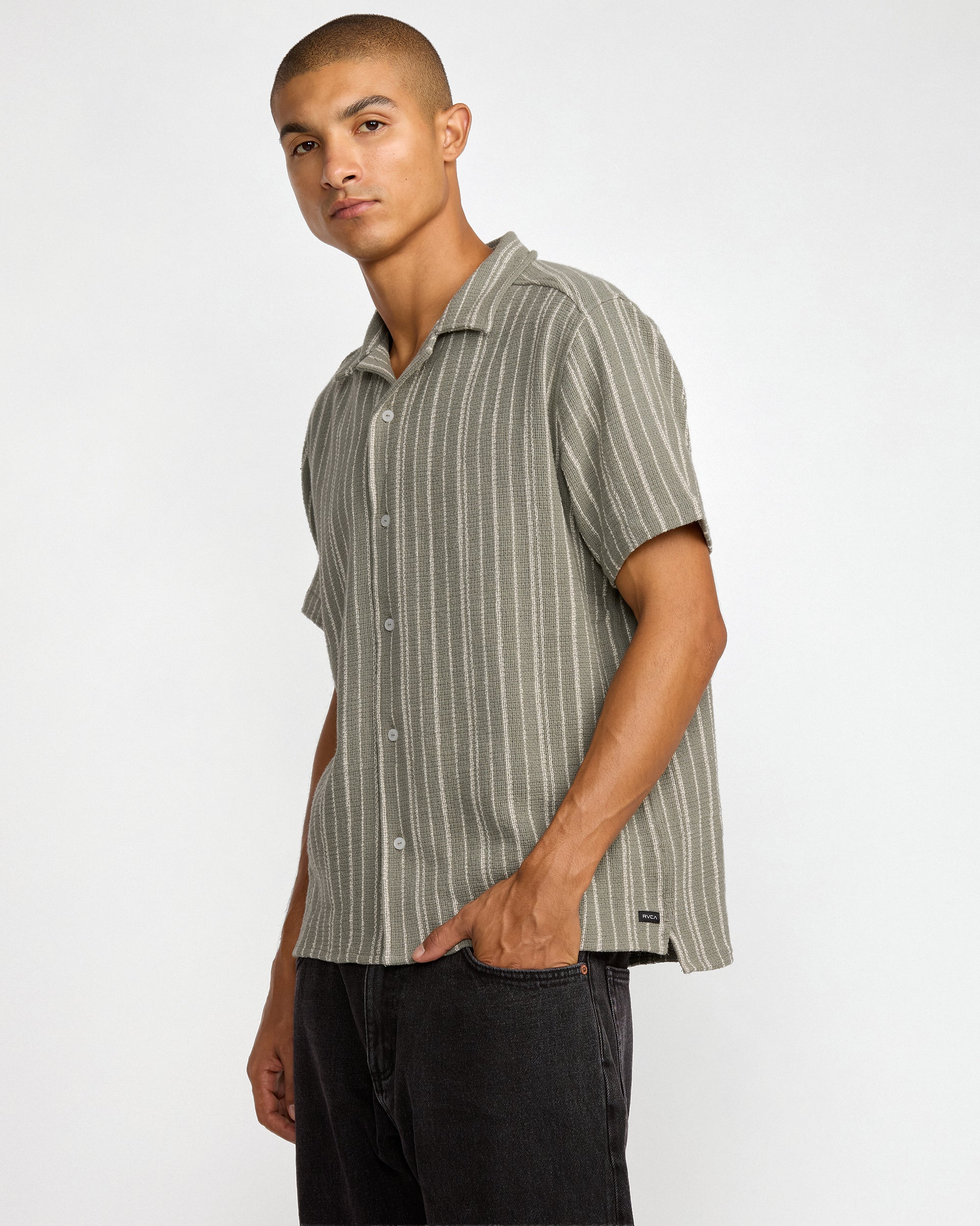 Vacancy Stripe Short Sleeve Shirt - Light Olive | RVCA online