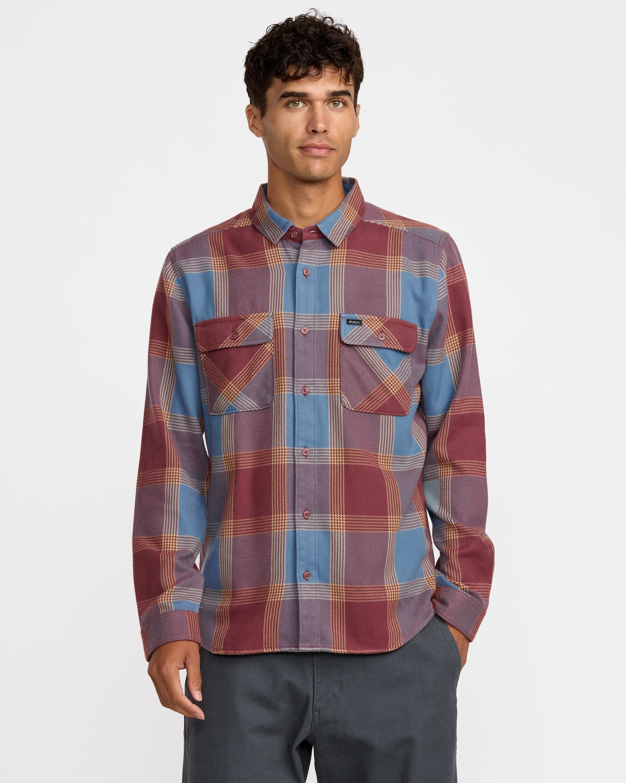 That'll Work Flannel Long Sleeve Shirt - Red Earth | RVCA for sale