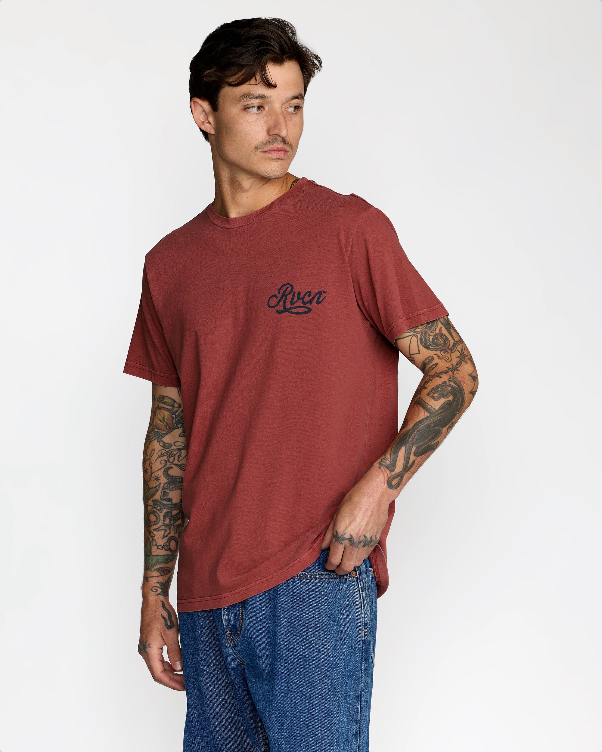 Emscript Short Sleeve Tee - Dusty Red | RVCA for sale