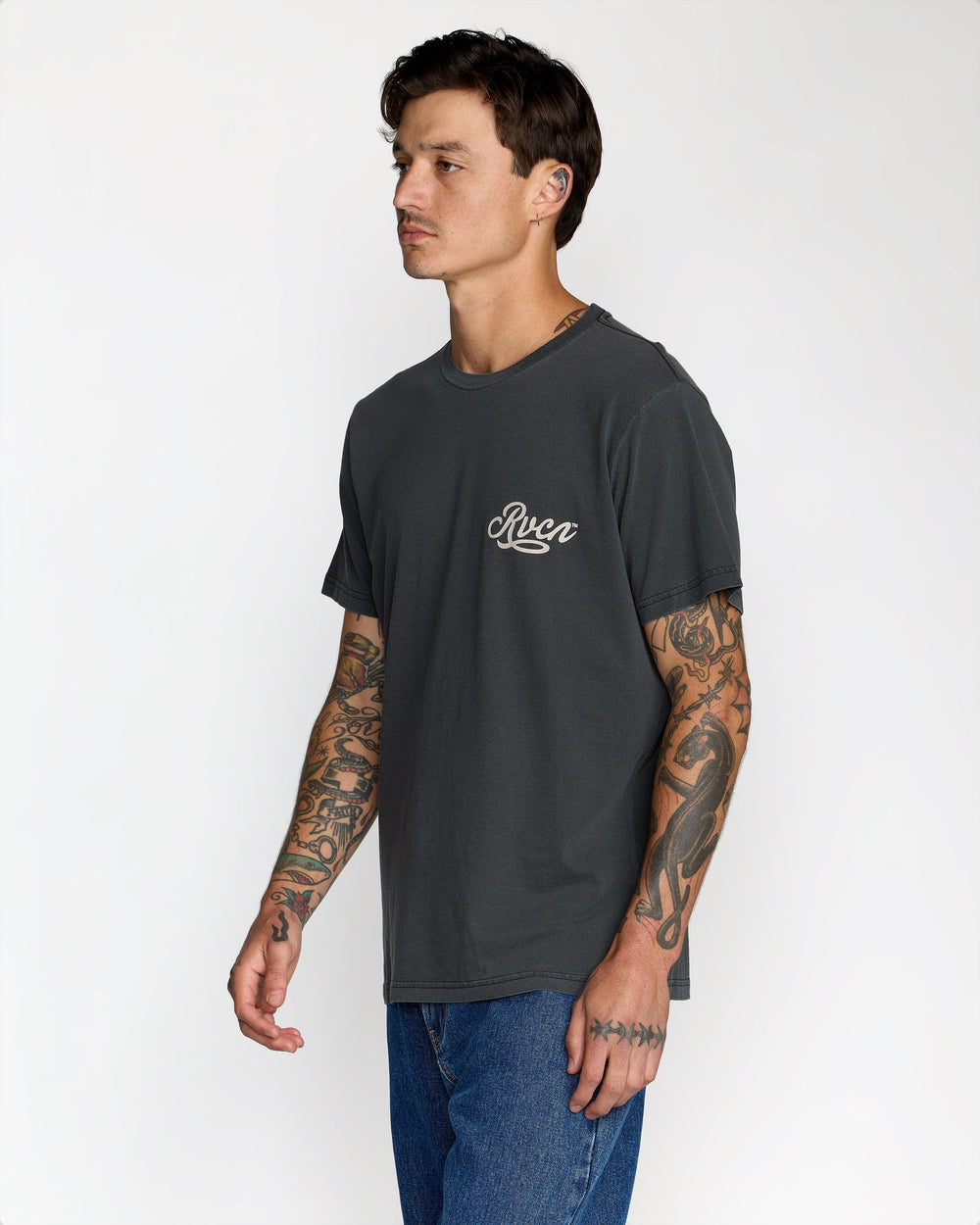 Emscript Short Sleeve Tee - Pirate Black | RVCA on sale