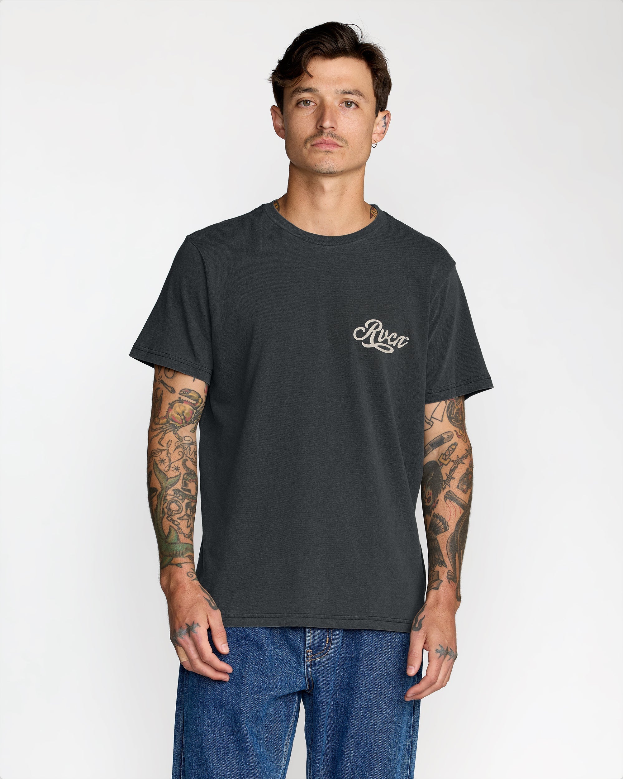 Emscript Short Sleeve Tee - Pirate Black | RVCA on sale