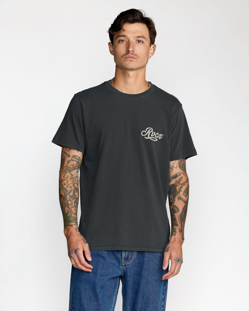 Emscript Short Sleeve Tee - Pirate Black | RVCA on sale