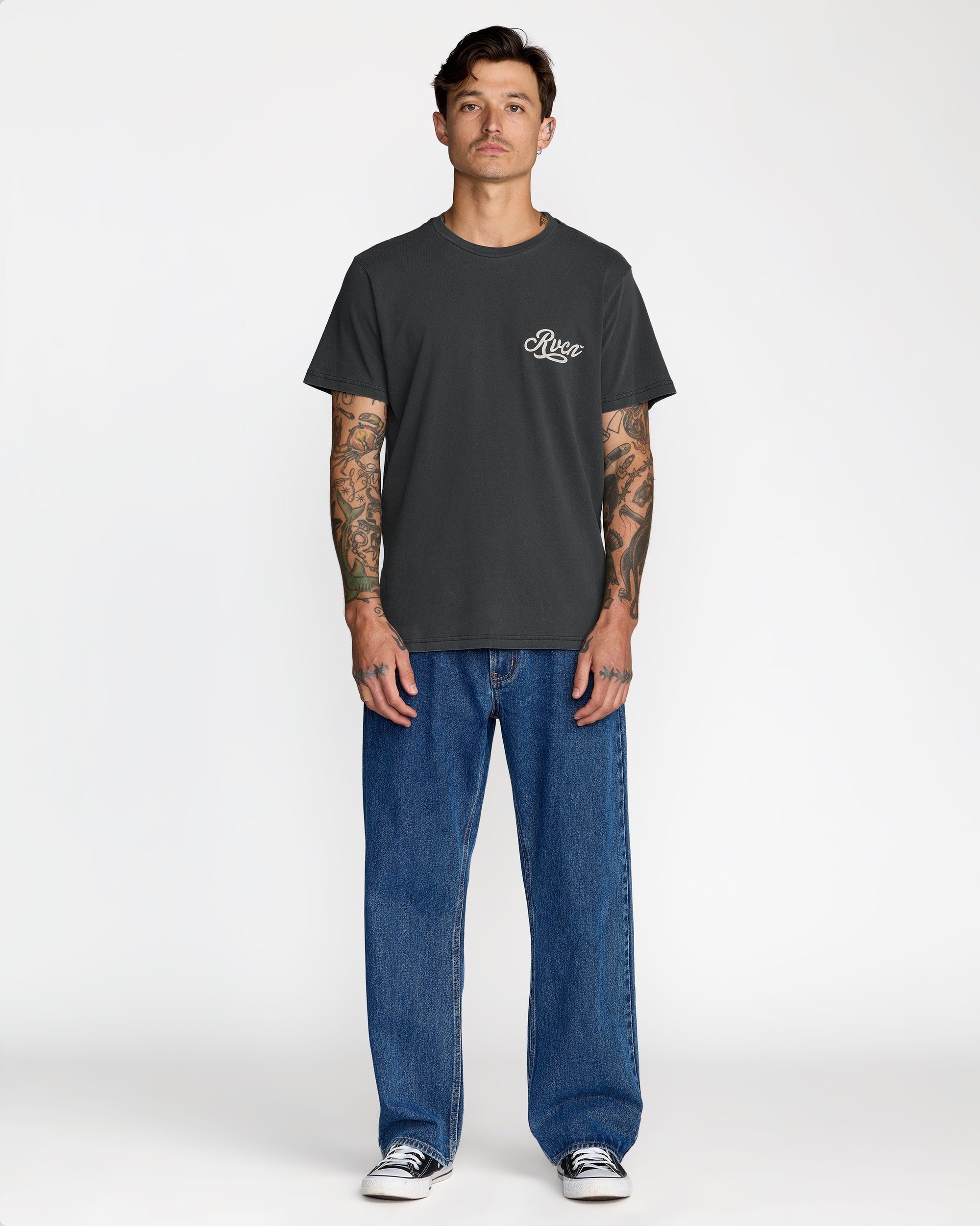 Emscript Short Sleeve Tee - Pirate Black | RVCA on sale