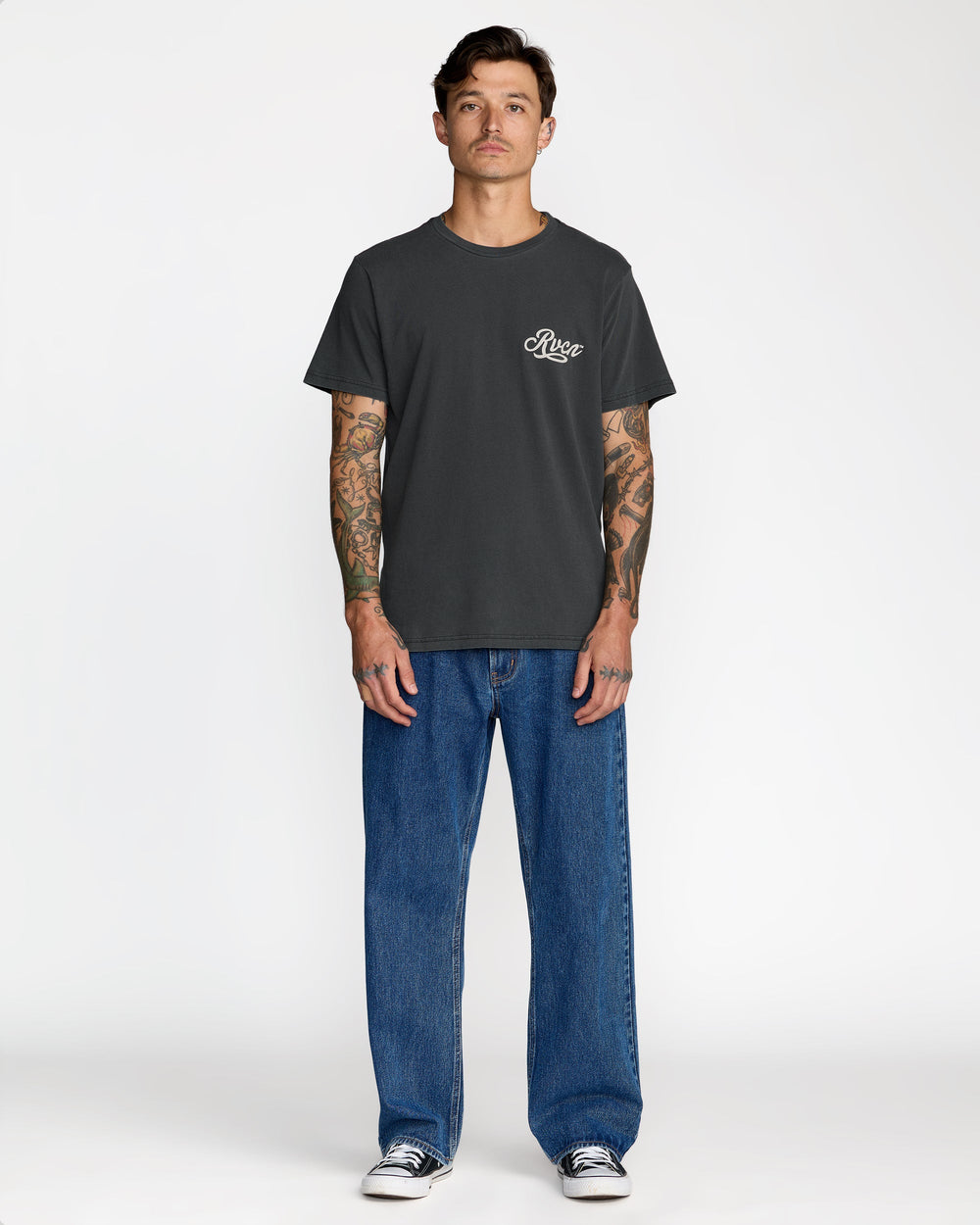 Emscript Short Sleeve Tee - Pirate Black | RVCA on sale