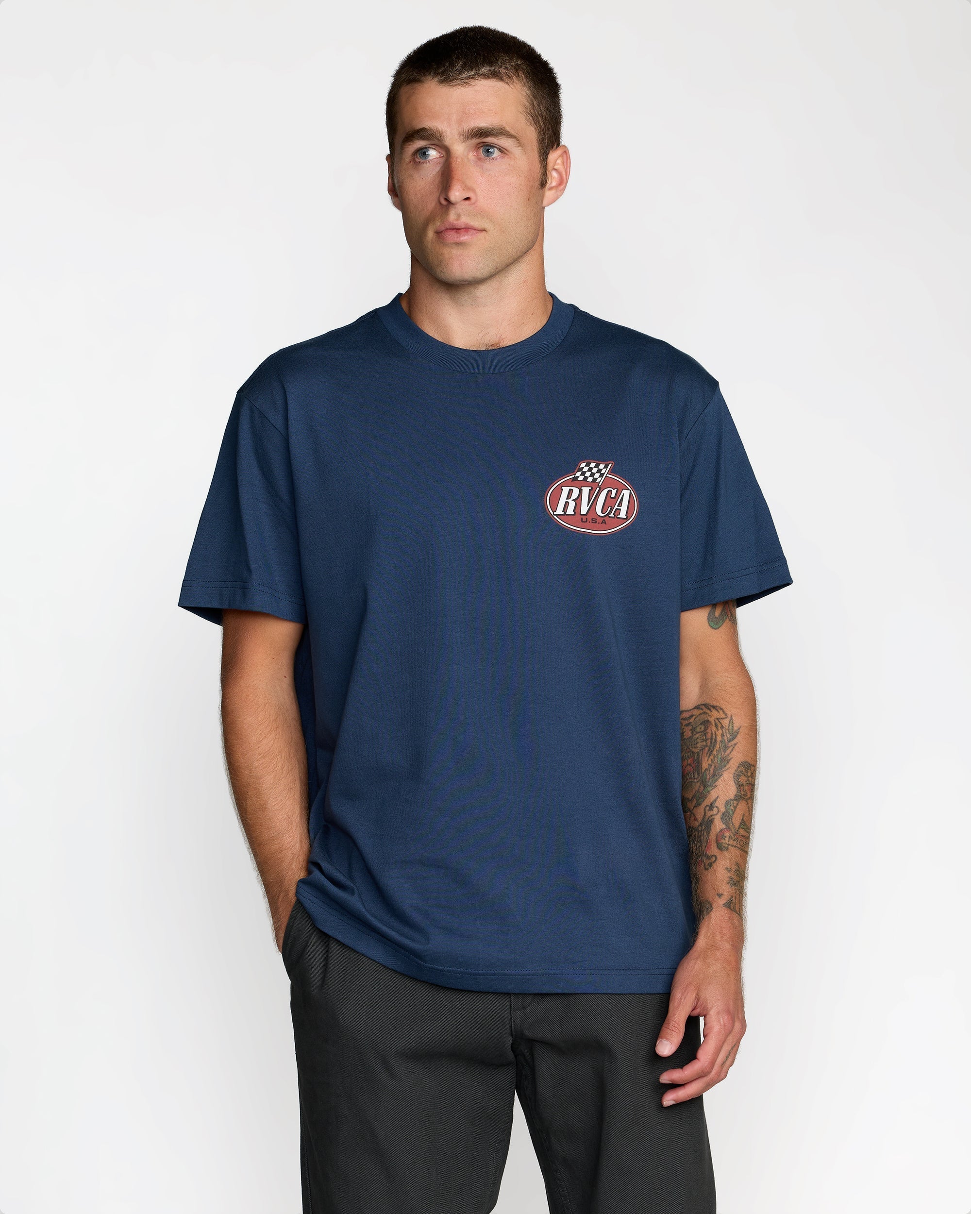 Speed Check Short Sleeve Tee - Moody Blue | RVCA on sale