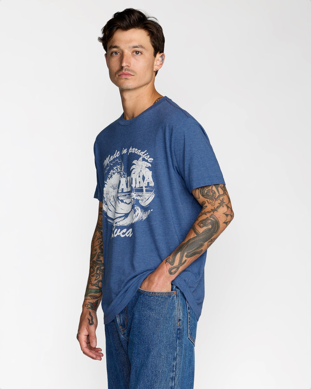 Made In Paradise Short Sleeve Tee - Indigo | RVCA for sale