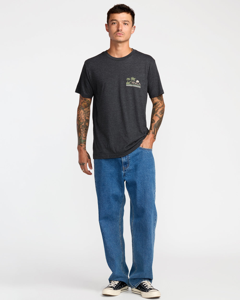 Palm Trail Short Sleeve Tee - Black | RVCA for sale