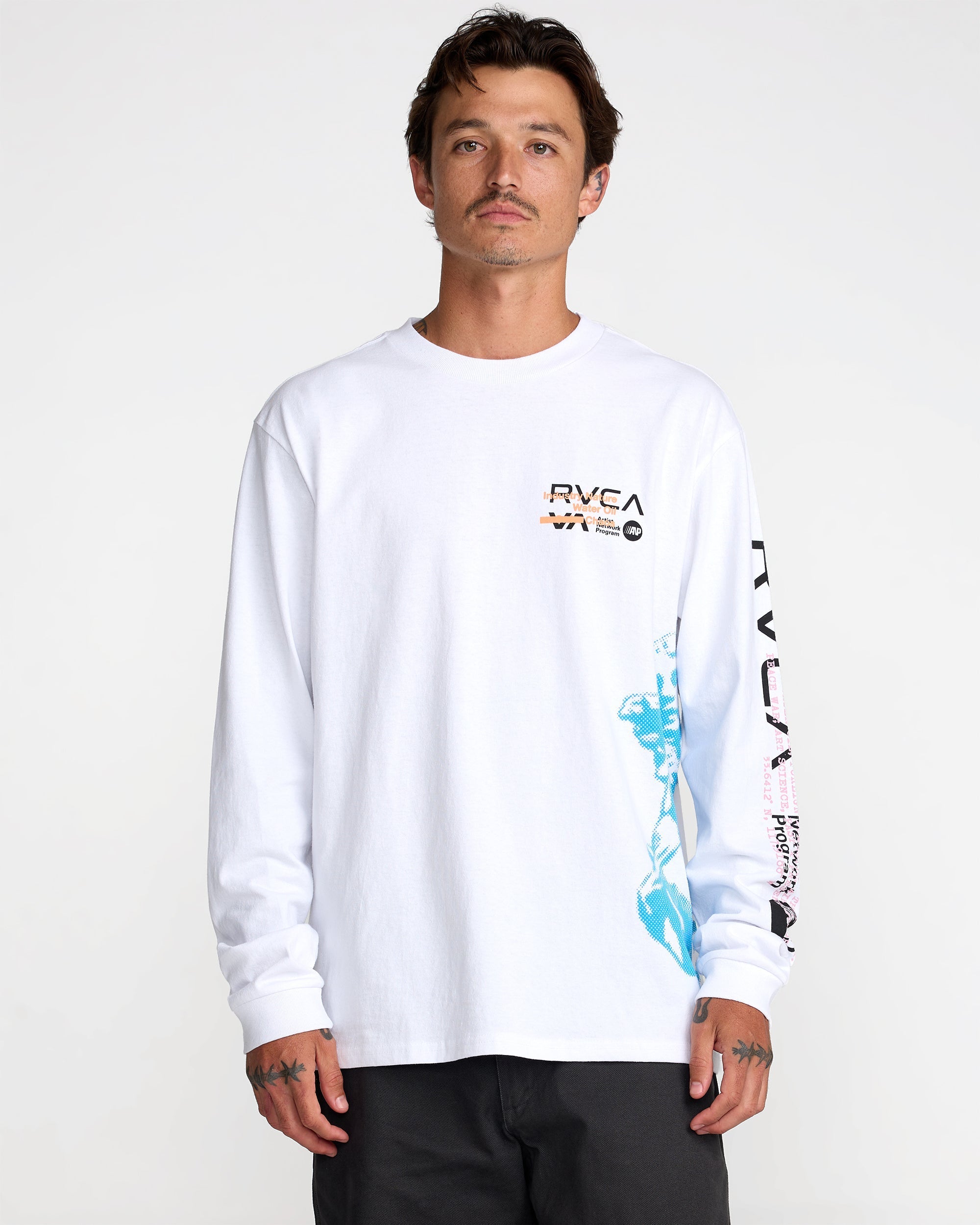 Overprint Long Sleeve Tee - White | RVCA on sale
