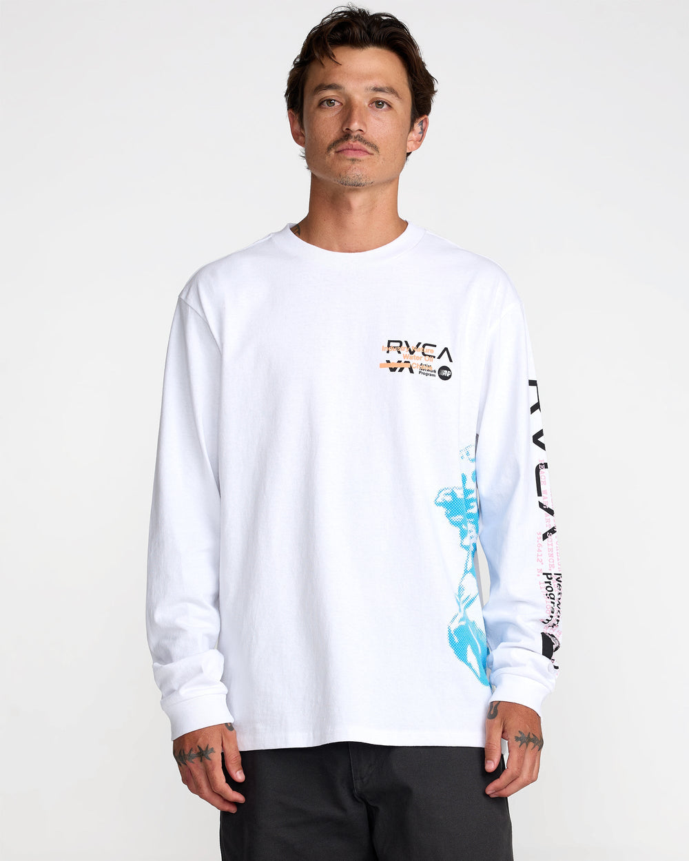 Overprint Long Sleeve Tee - White | RVCA on sale