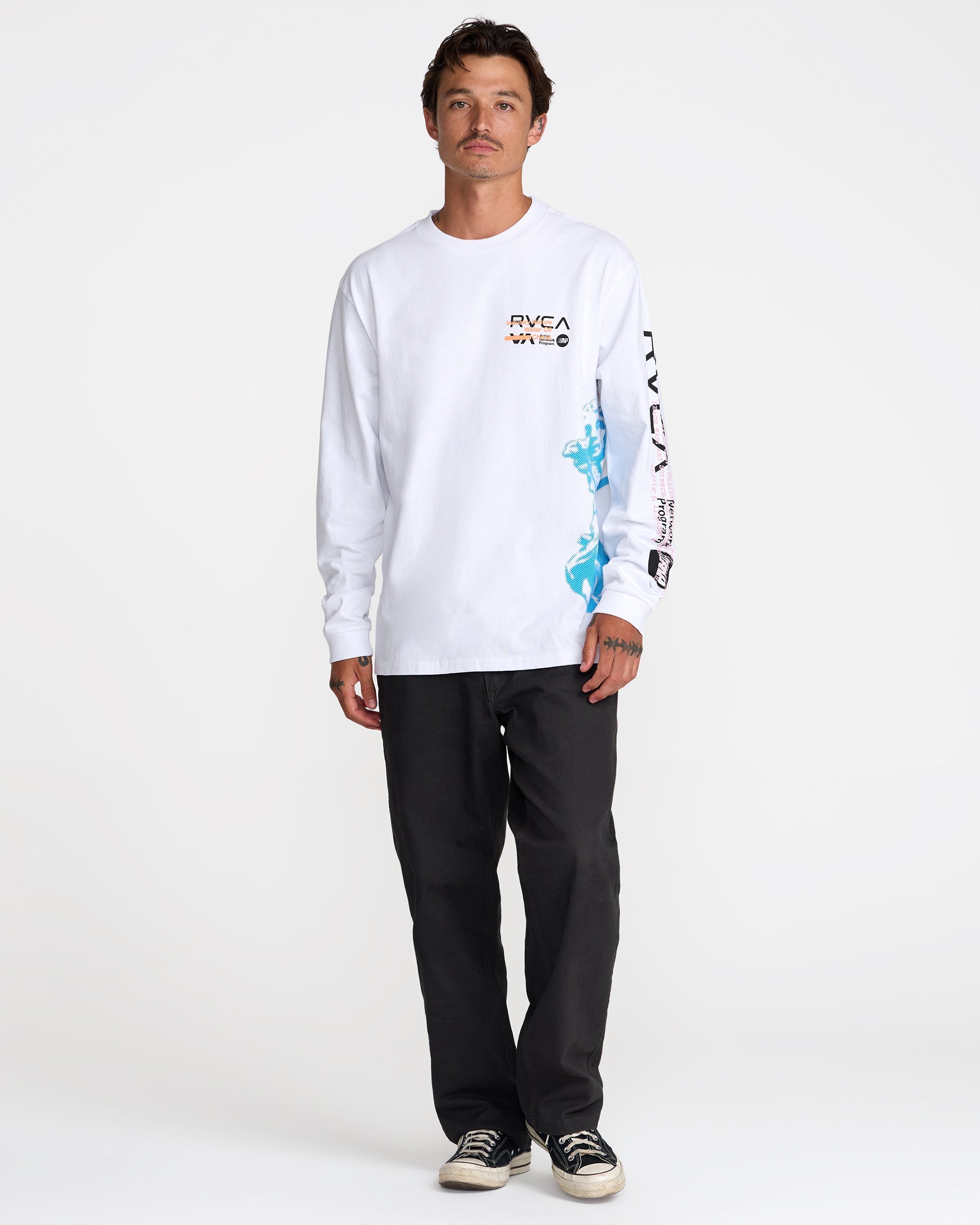 Overprint Long Sleeve Tee - White | RVCA on sale