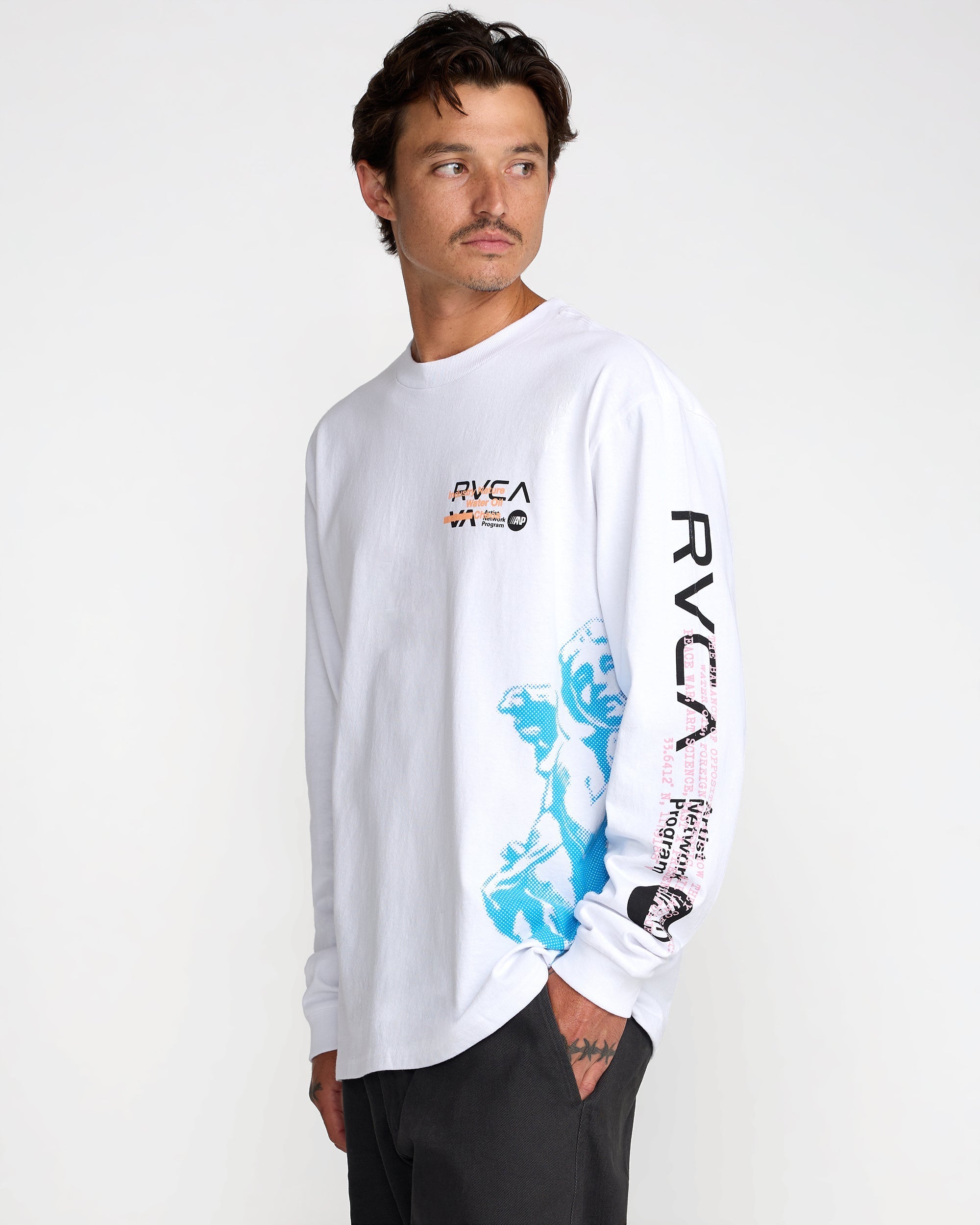 Overprint Long Sleeve Tee - White | RVCA on sale