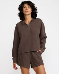 Glory Waffle Pullover Quarter Zip - Bear Brown | RVCA discount