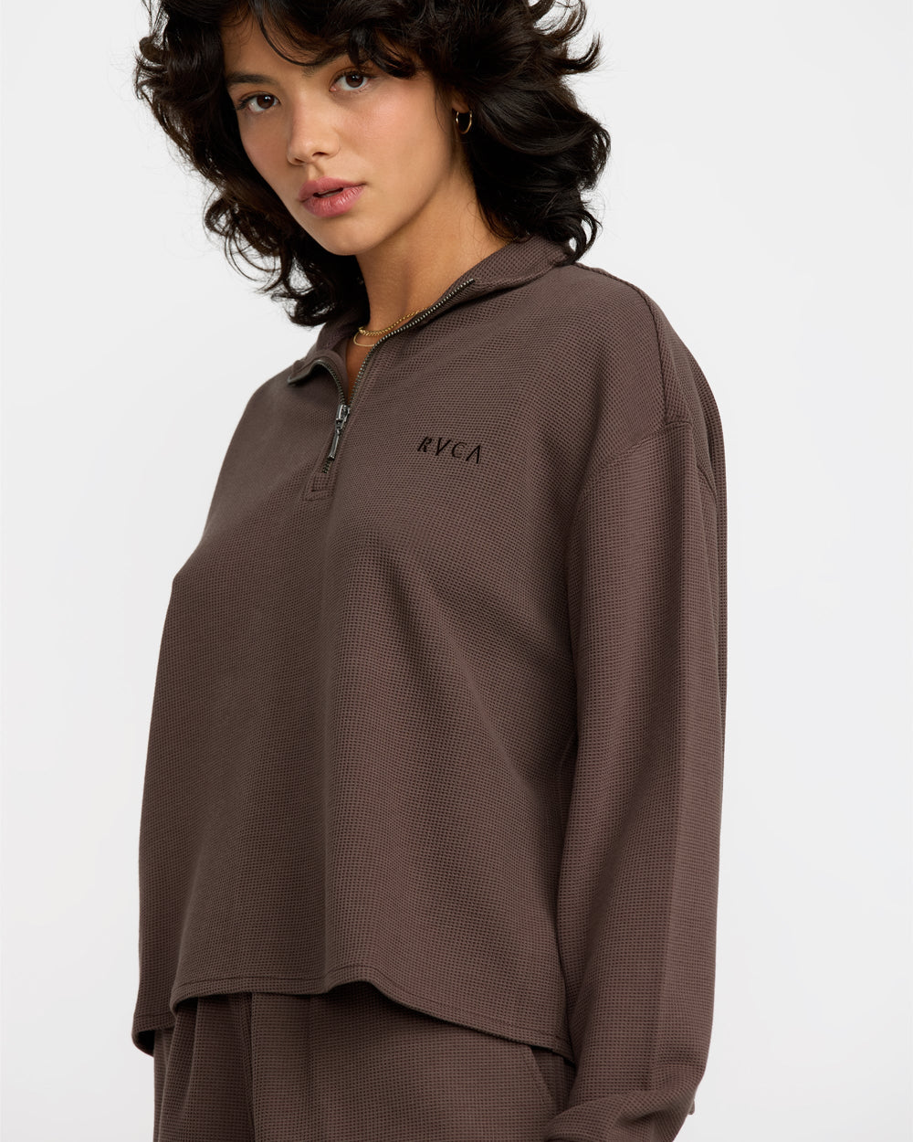 Glory Waffle Pullover Quarter Zip - Bear Brown | RVCA discount