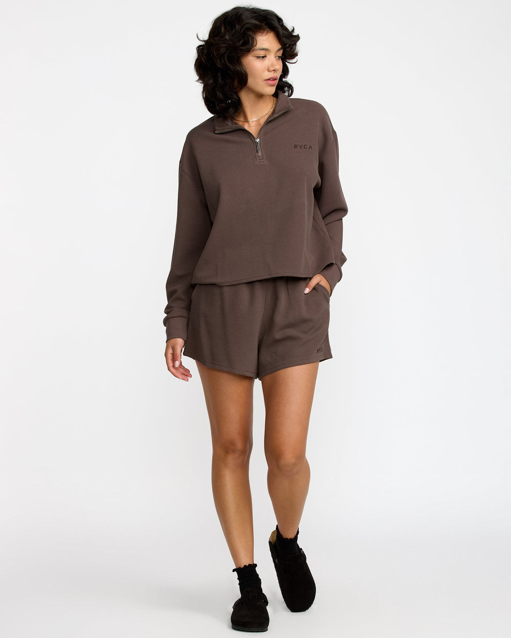 Glory Waffle Pullover Quarter Zip - Bear Brown | RVCA discount