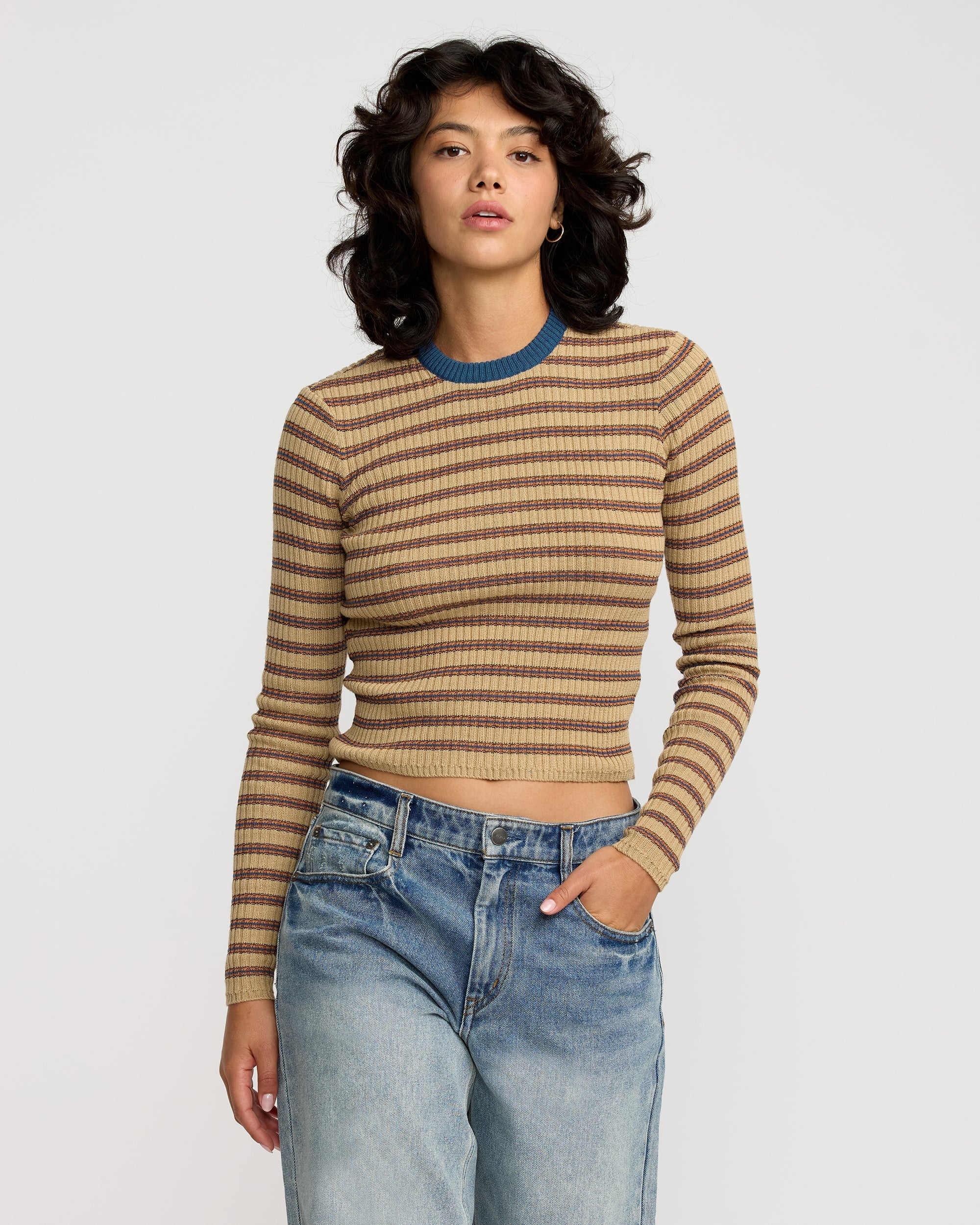 Bond Stripe Long Sleeve Sweater - Sanddune | RVCA US