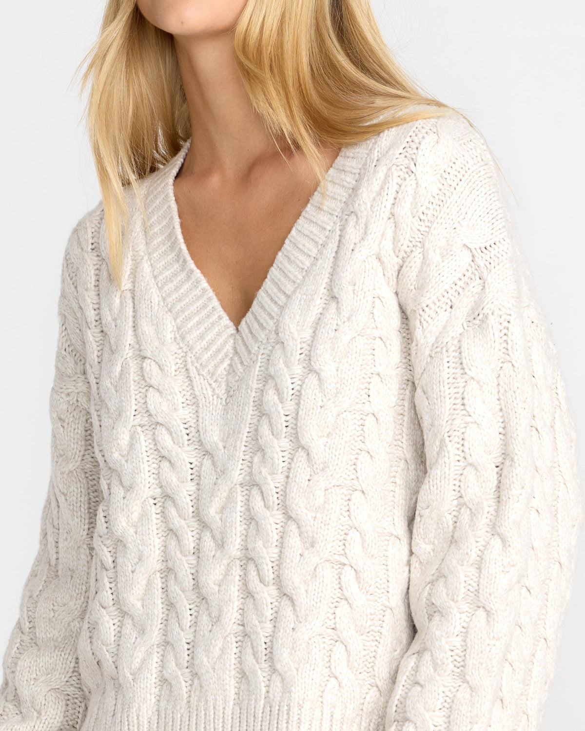 Cable V Neck Sweater - Star White | RVCA online