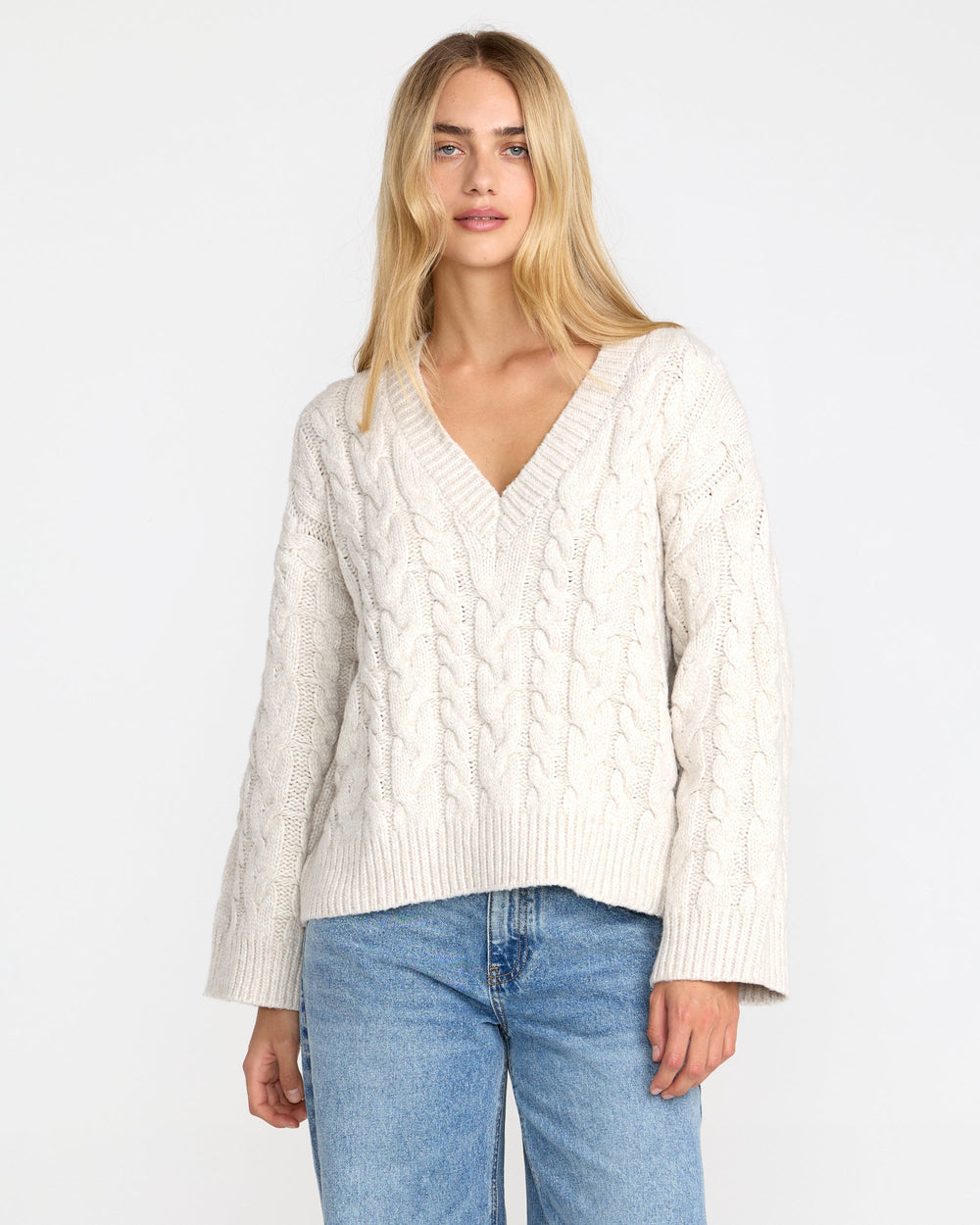 Cable V Neck Sweater - Star White | RVCA online